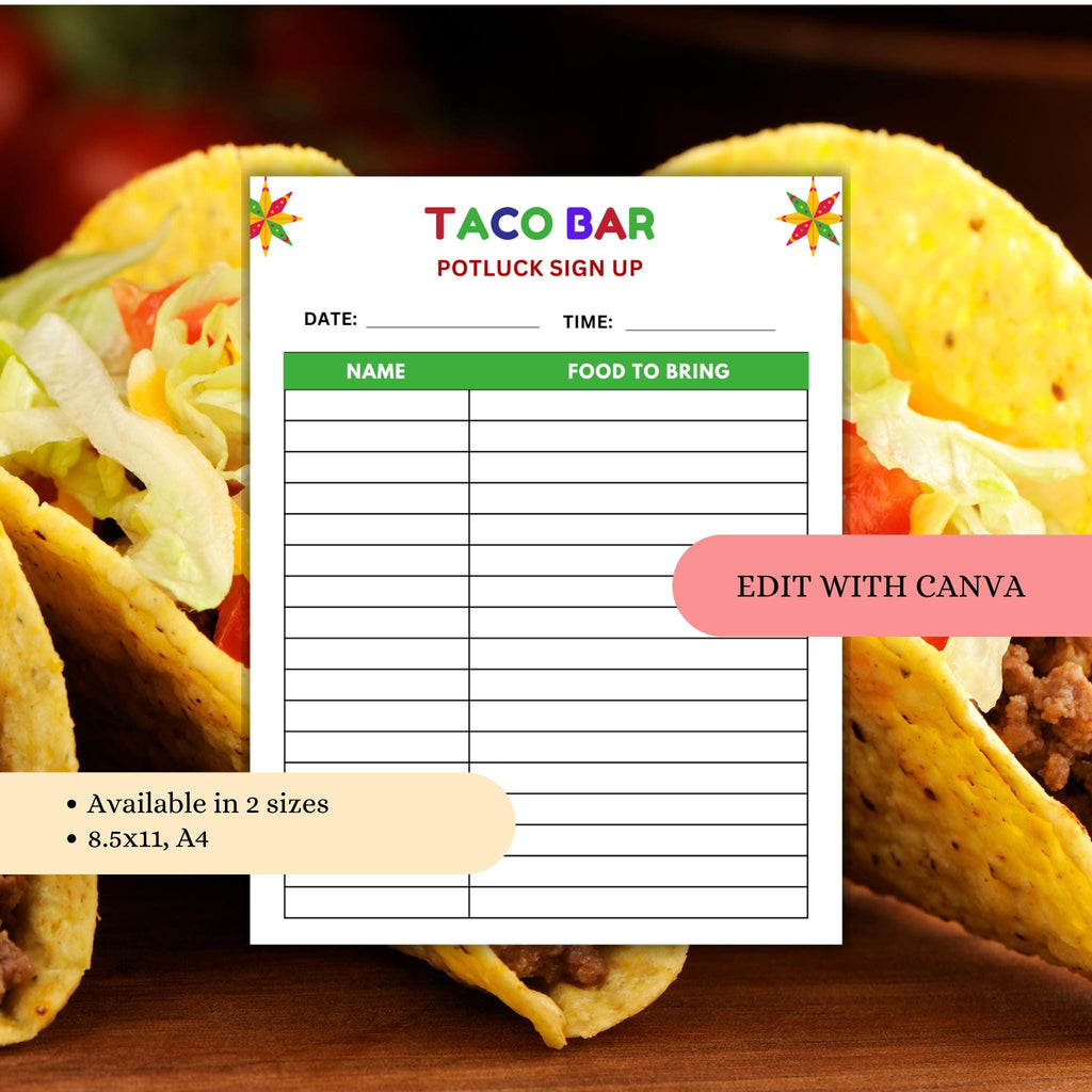 Taco Bar Potluck Sign-up Sheet Template