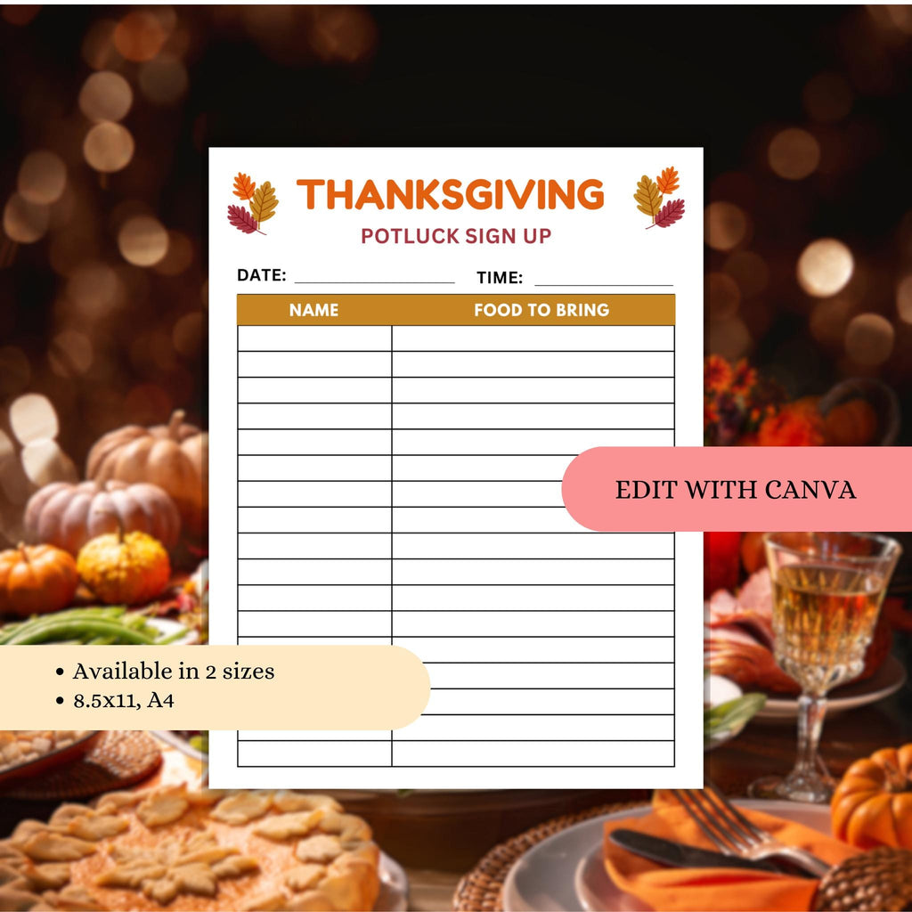 Thanksgiving Potluck Sign-up Sheet Template