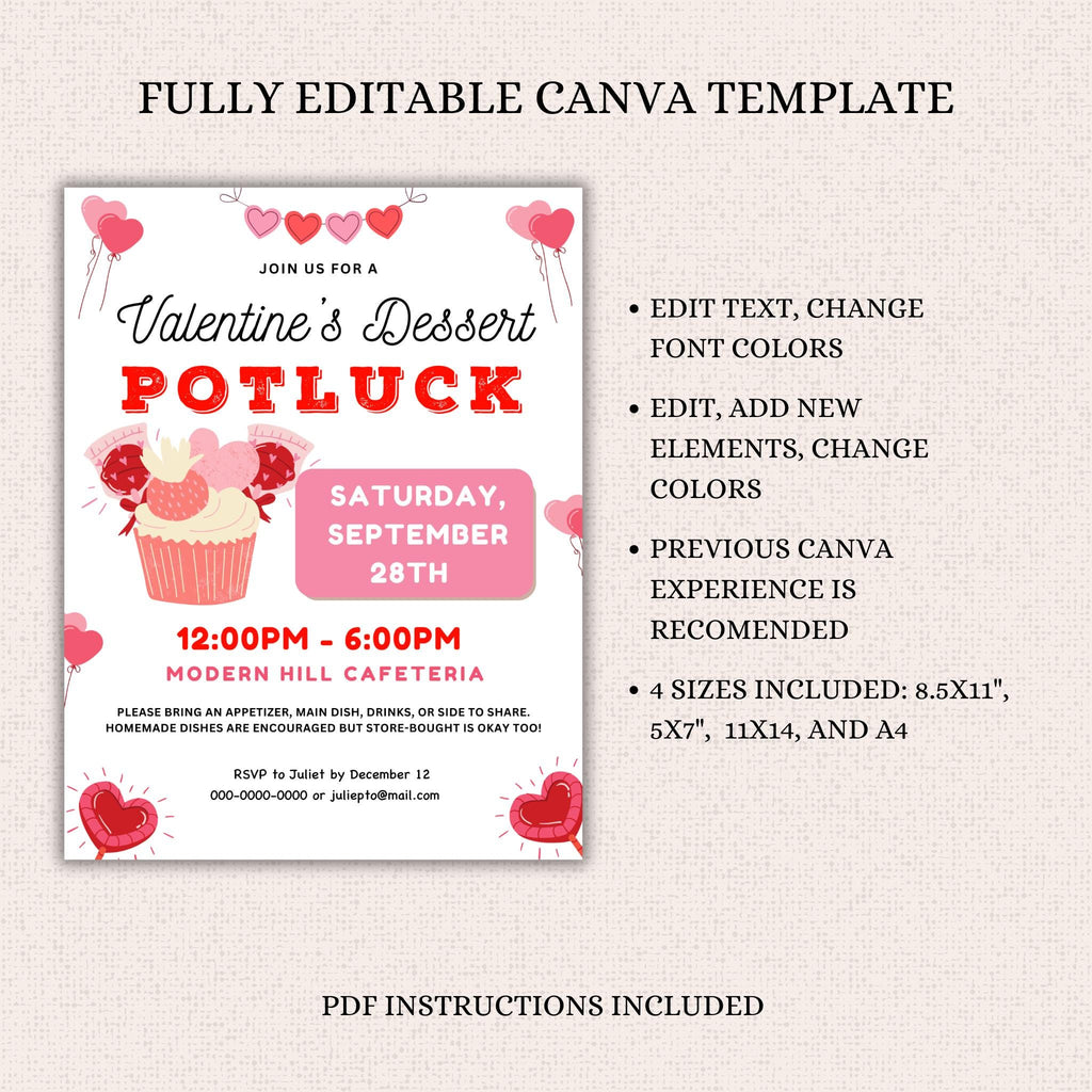 Valentine's Dessert Potluck Flyer Template