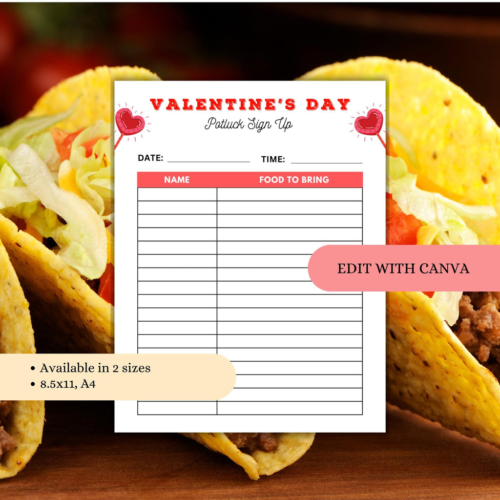 Valentine's Day Potluck Sign-Up Sheet Template