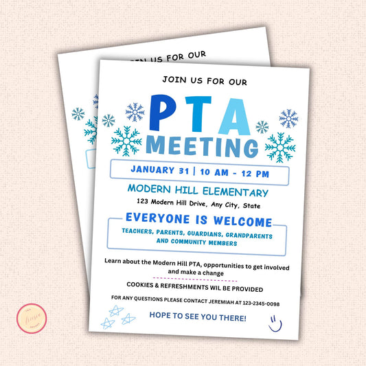 January PTA PTO Monthly Meetings Flyer Template