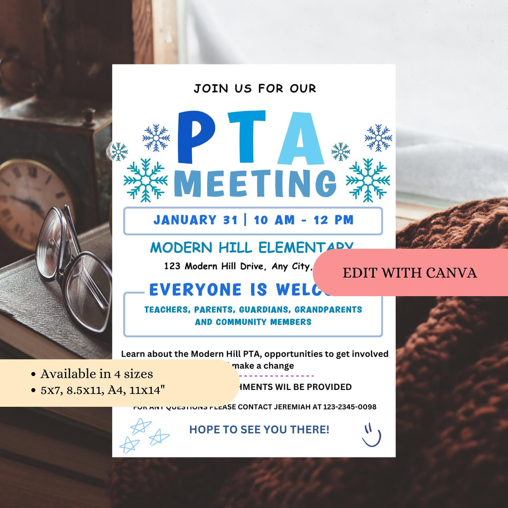 January PTA PTO Monthly Meetings Flyer Template