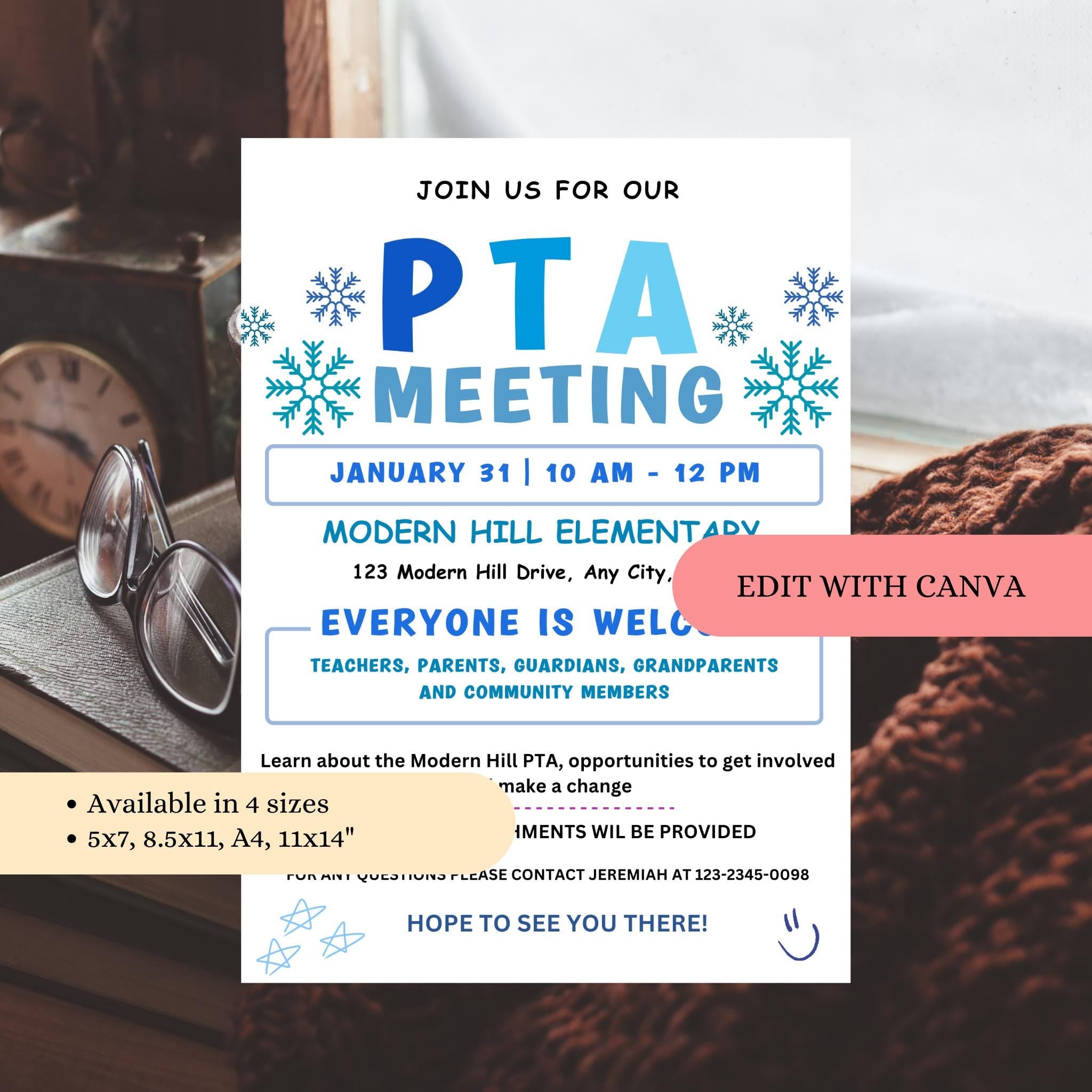 January PTA PTO Monthly Meetings Flyer Template