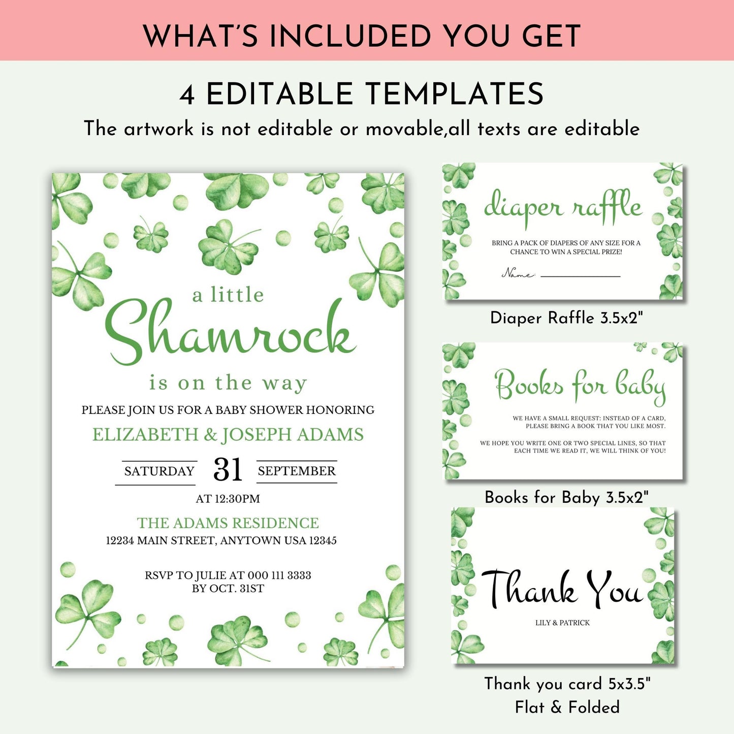 A Little Shamrock Baby Shower Invitation Bundle - St Patrick's Day Template