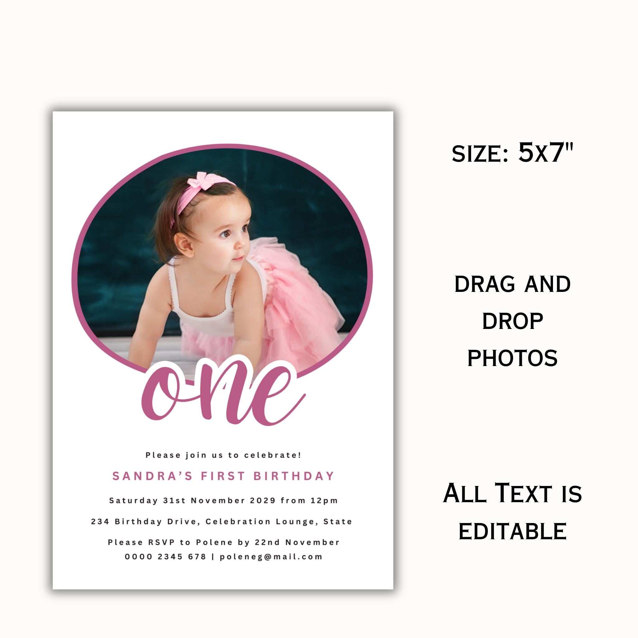 Editable 1st Birthday Photo Invitation