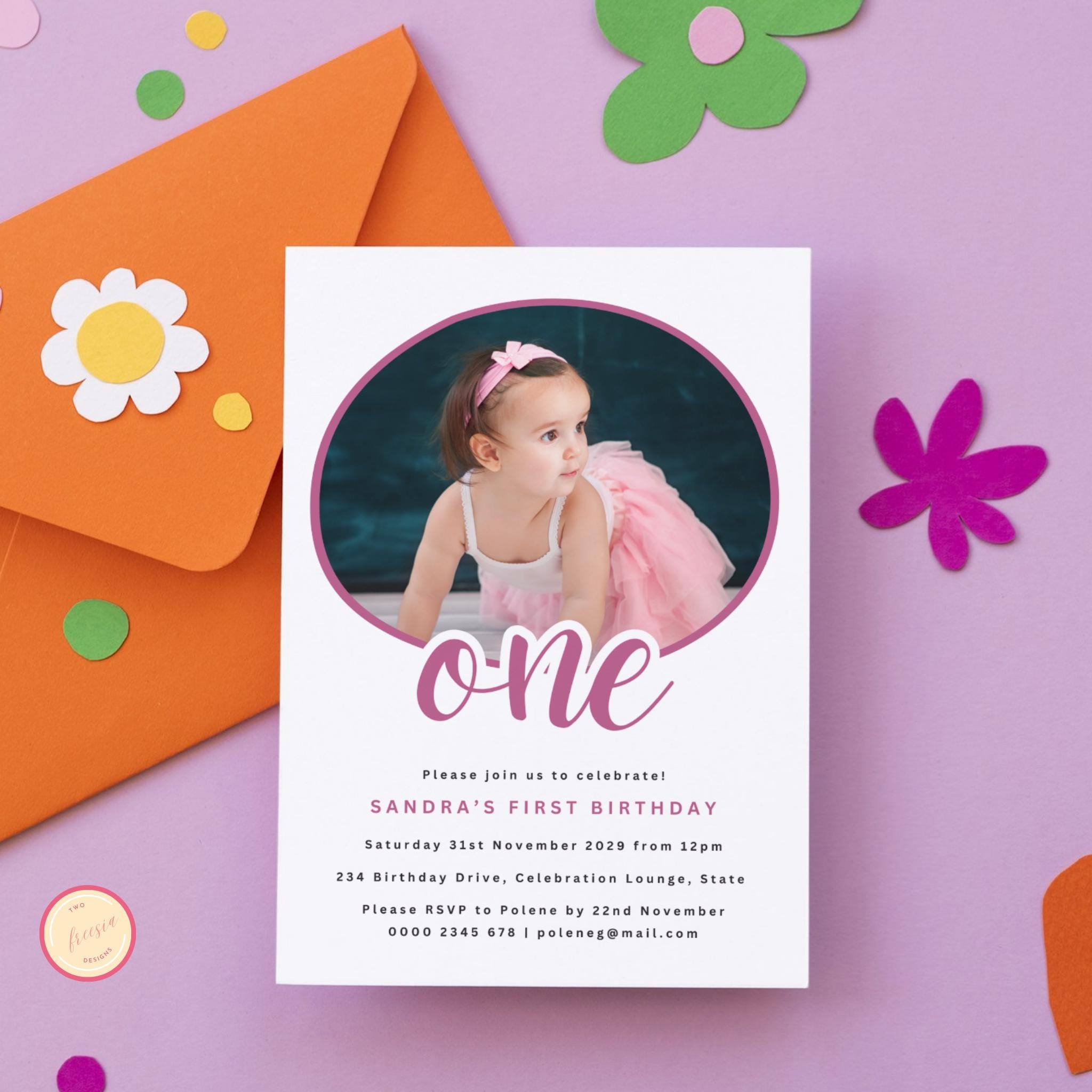 Editable 1st Birthday Photo Invitation