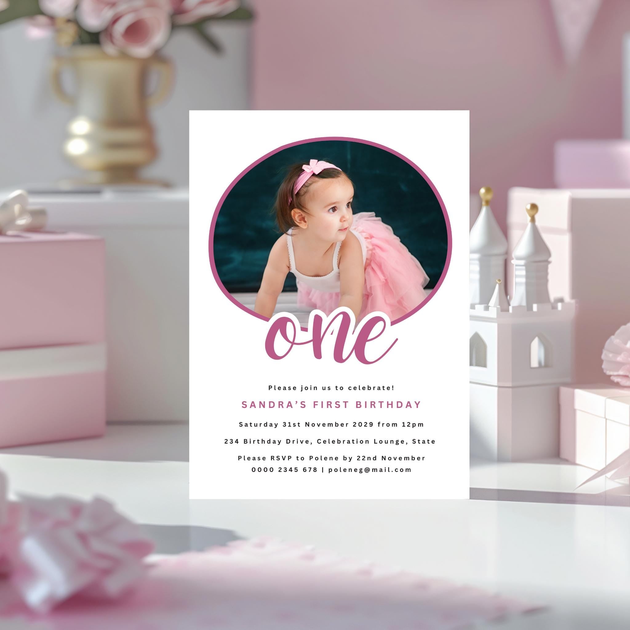 Editable 1st Birthday Photo Invitation