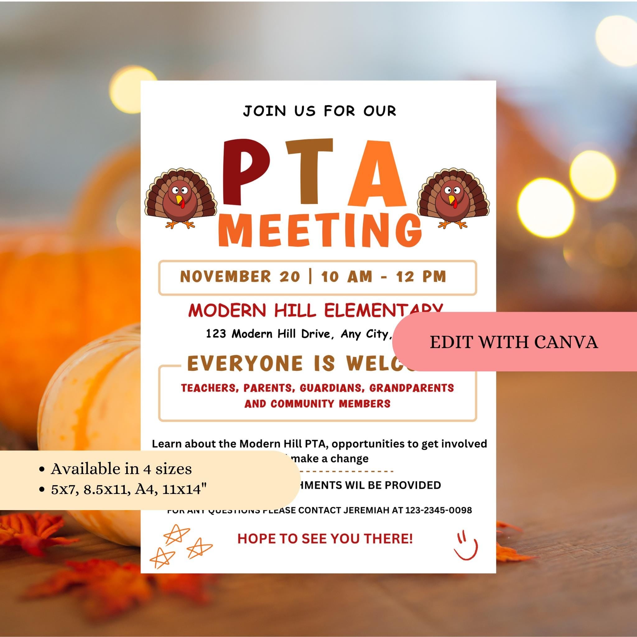 November PTA PTO Monthly Meeting Flyer Template
