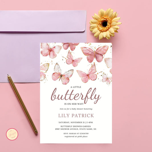 A Little Butterfly is on Her Way Baby Shower Invitation