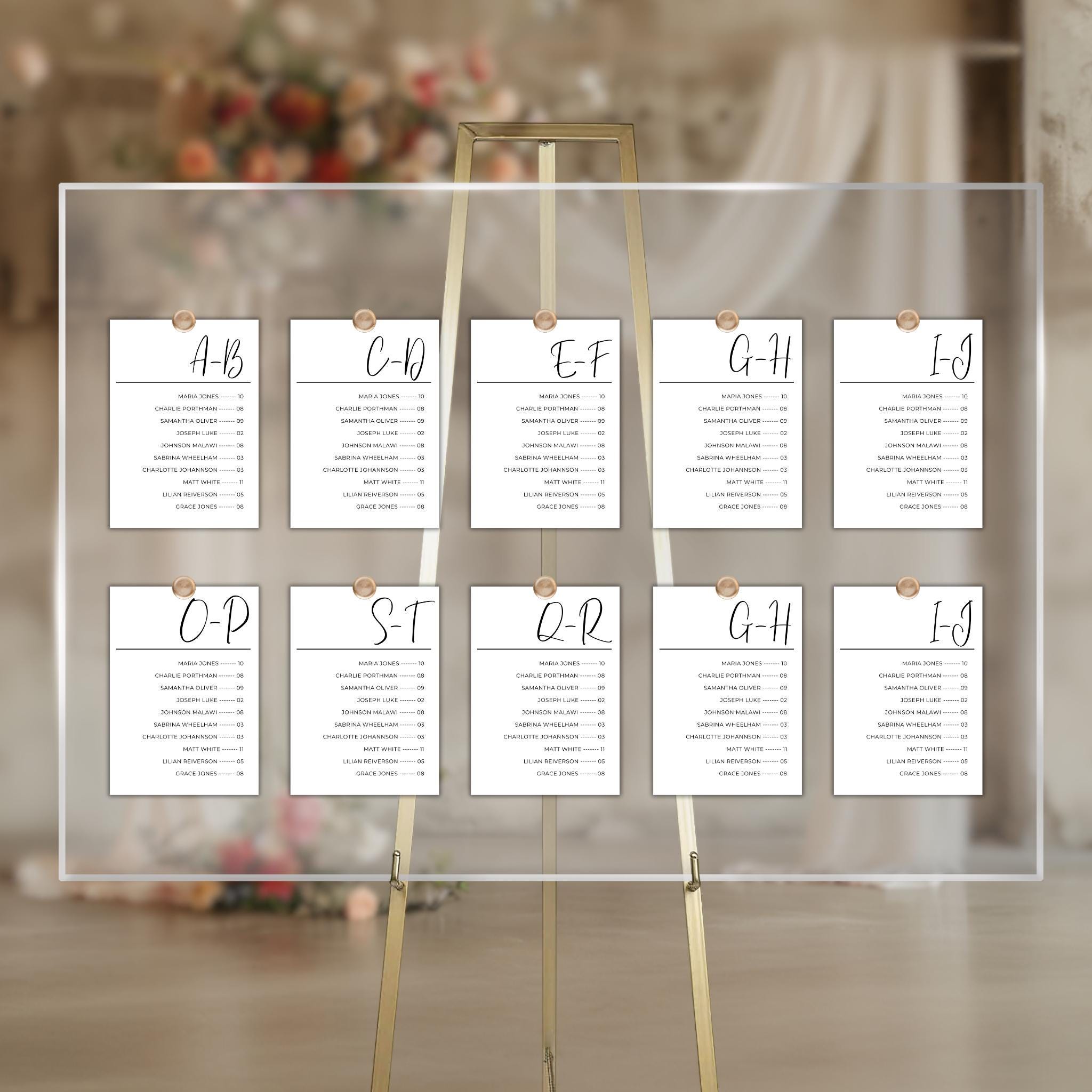5x7 Alphabetical Seating Chart Template