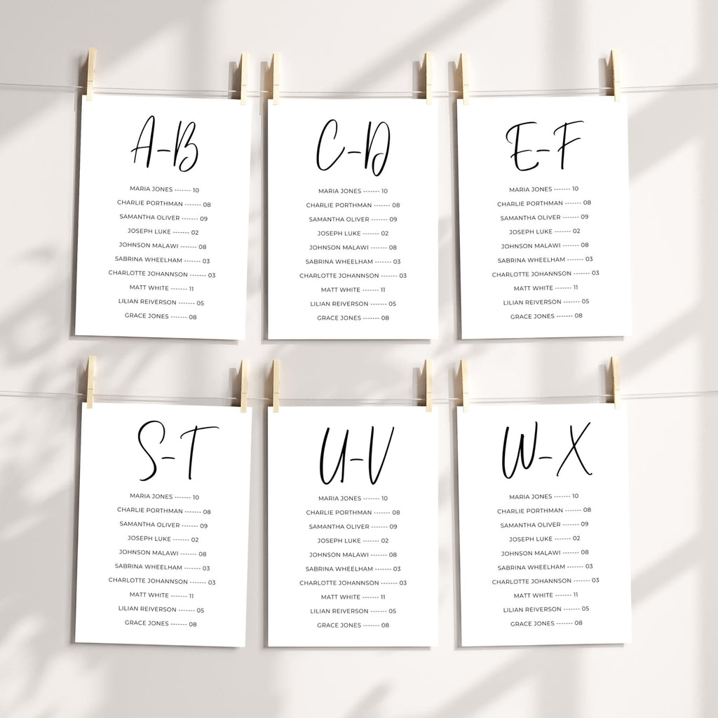 5x7 Alphabetical Seating Chart Template