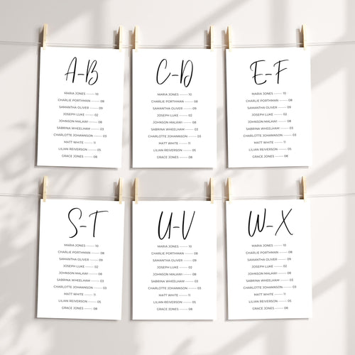 5x7 Alphabetical Seating Chart Template