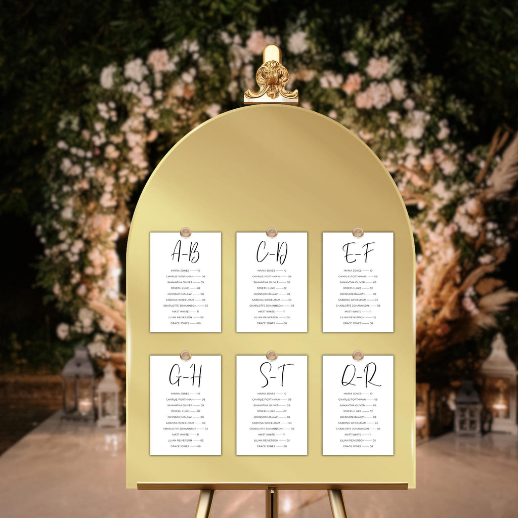 5x7 Alphabetical Seating Chart Template