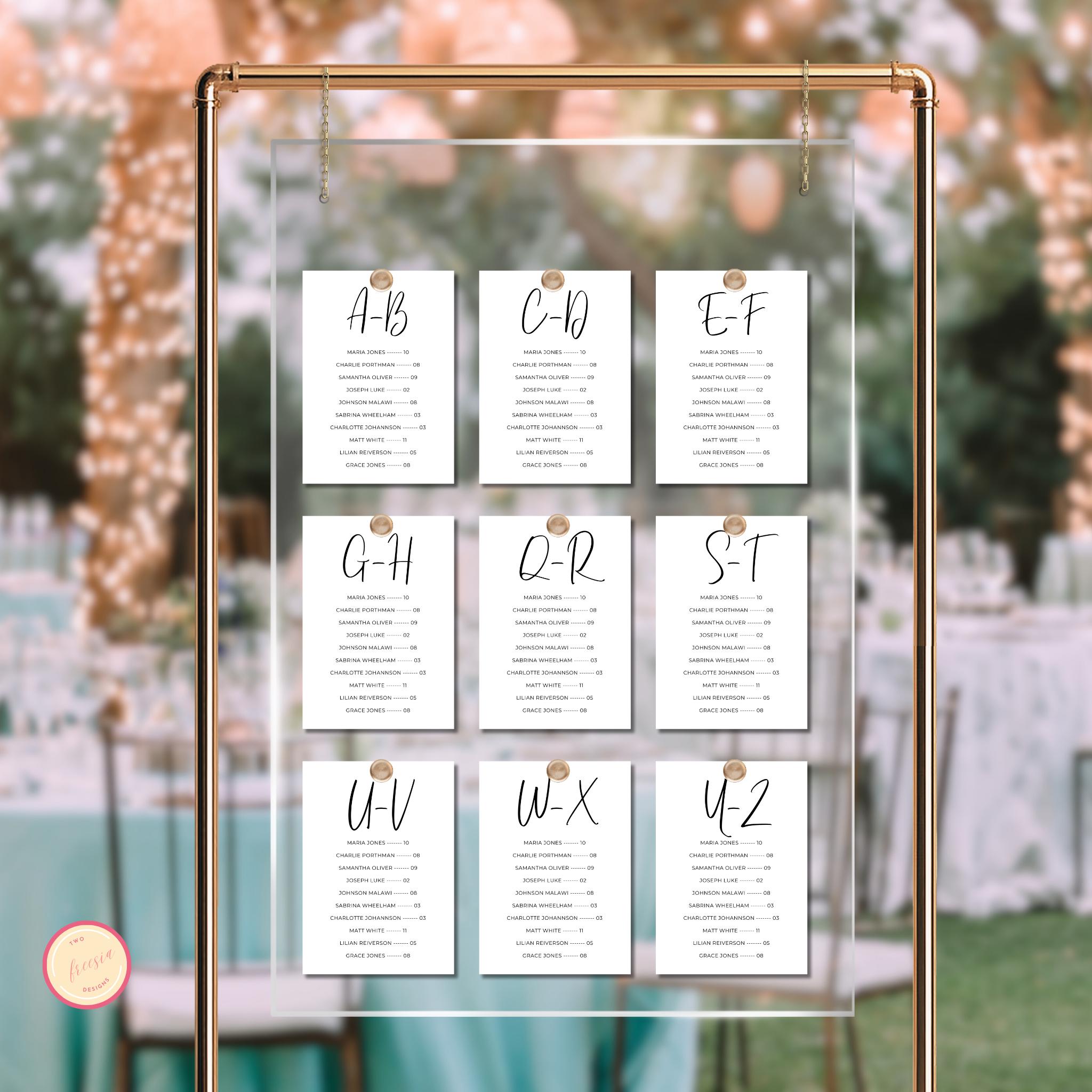 5x7 Alphabetical Seating Chart Template