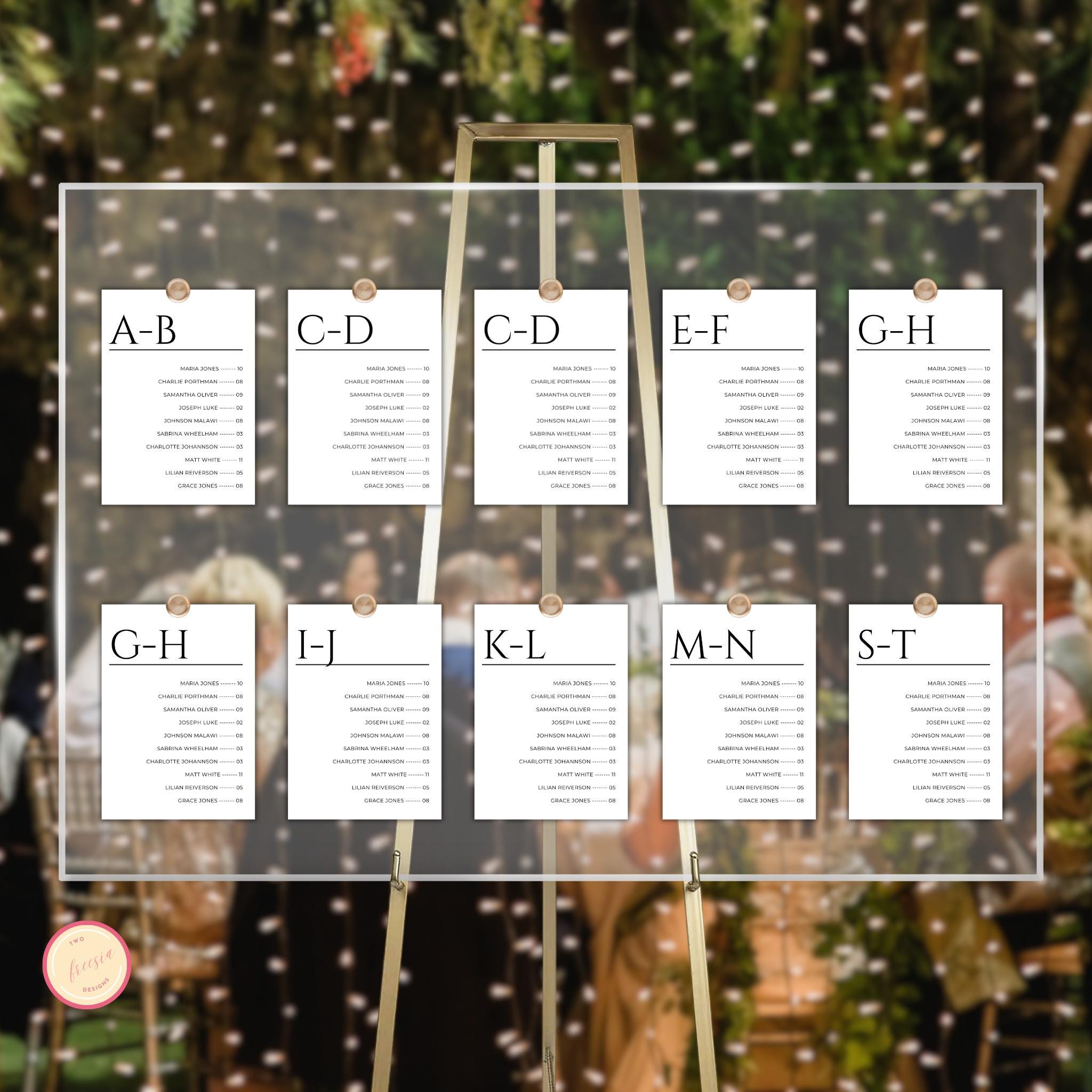 Alphabetical Wedding Seating Chart Template