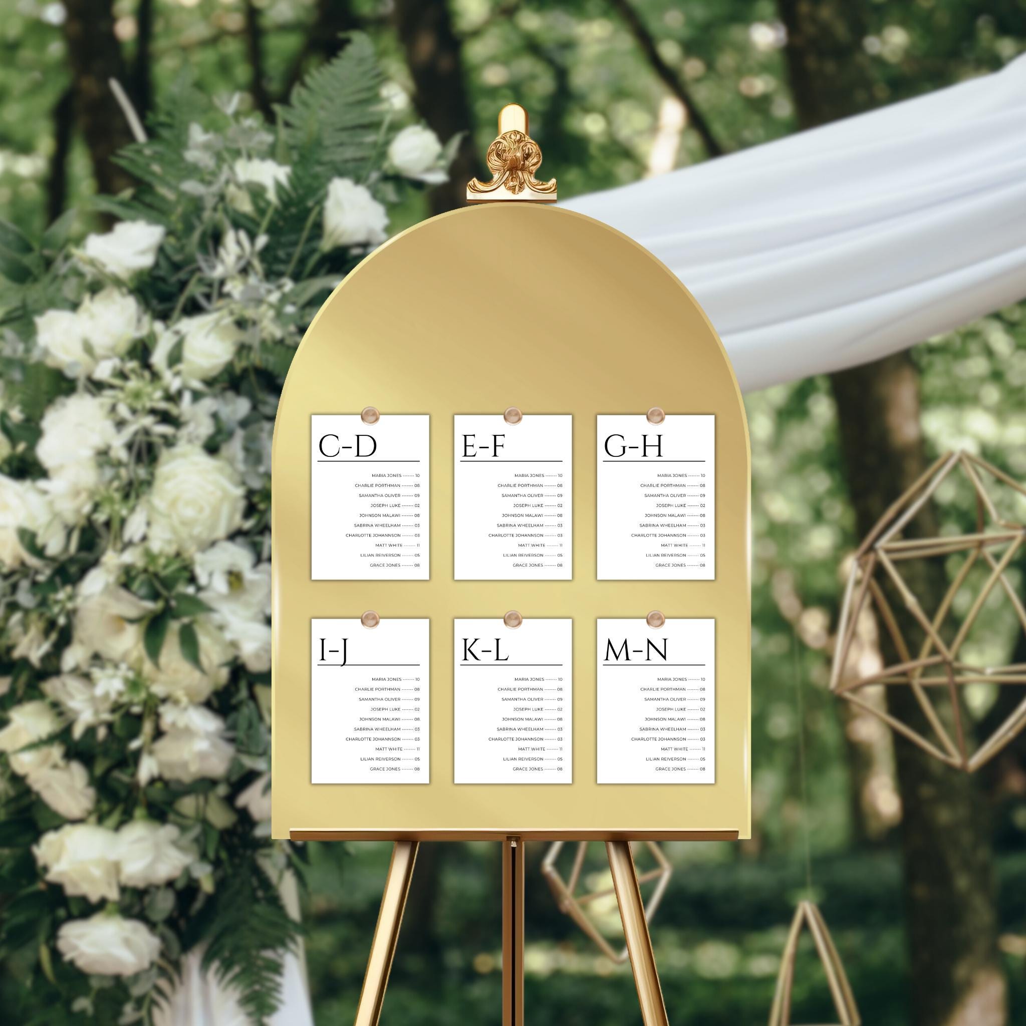 Alphabetical Wedding Seating Chart Template