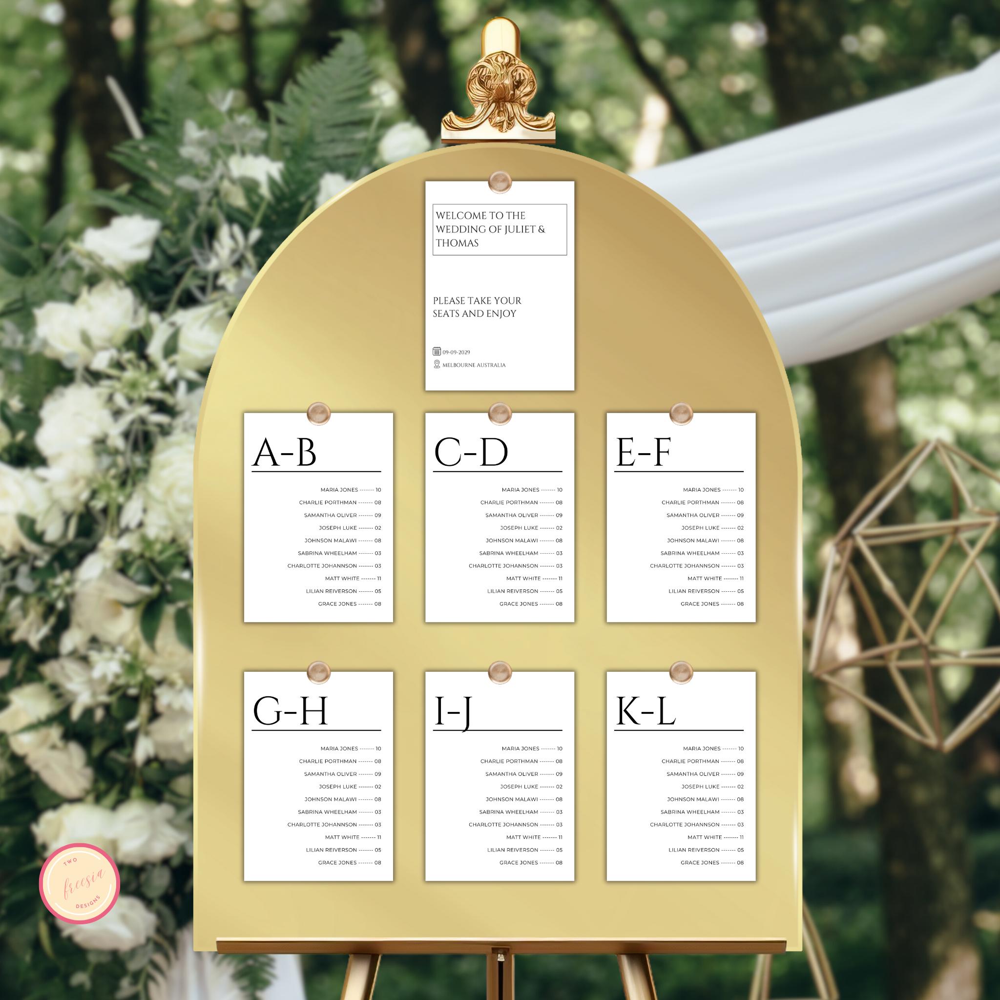 Alphabetical Seating Chart Template, 5x7
