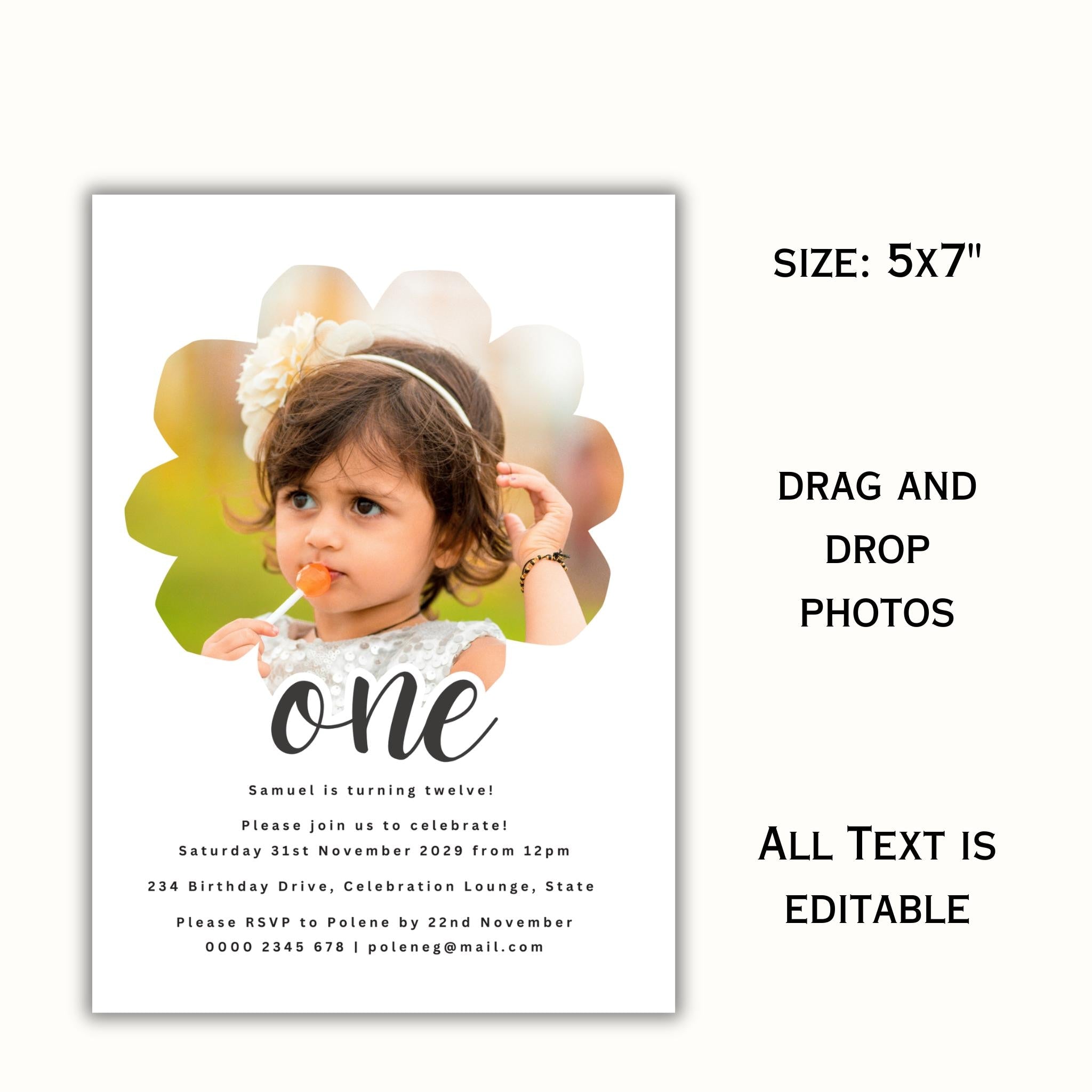 Editable 1st Birthday Photo Invitation