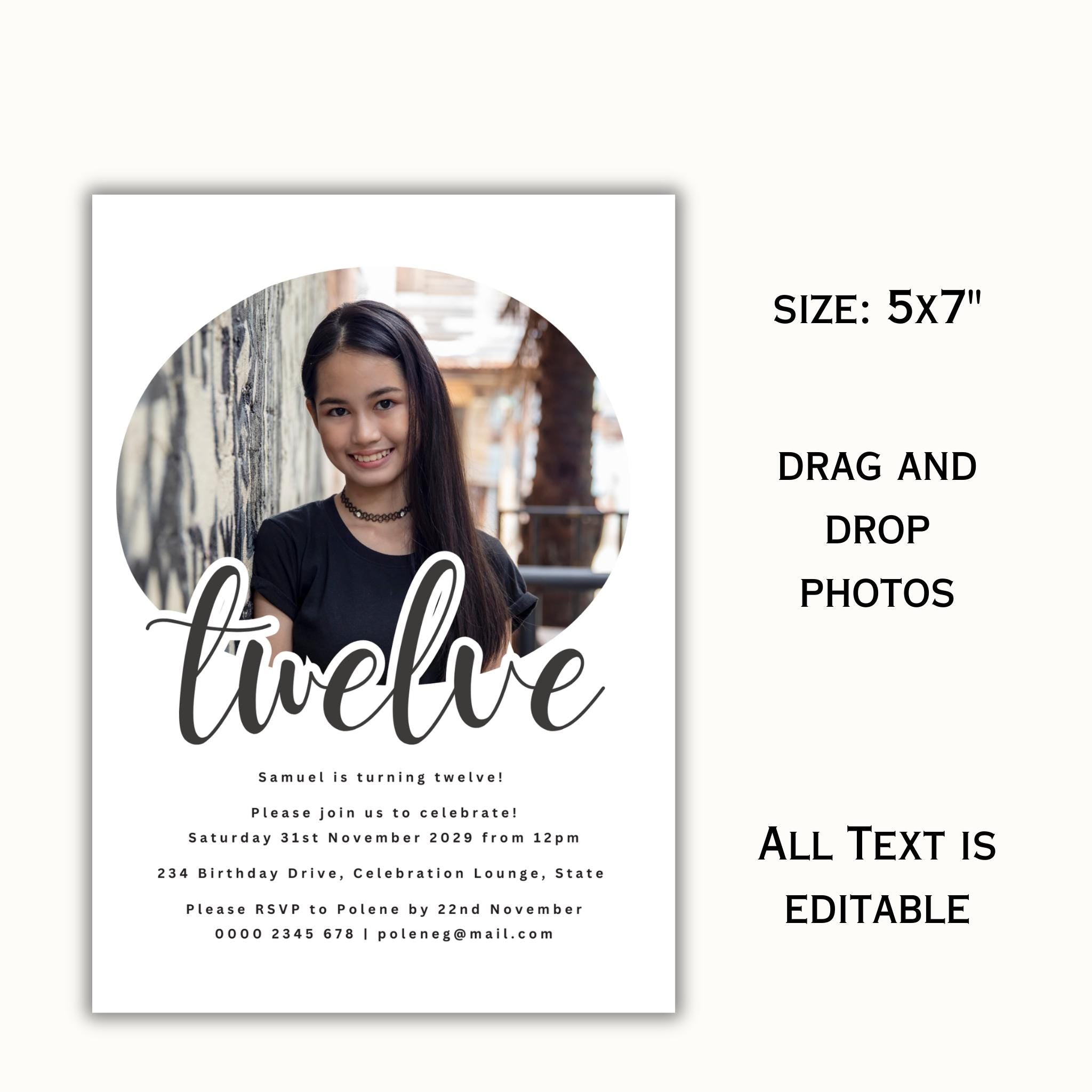 12th Birthday Photo Invitation Template