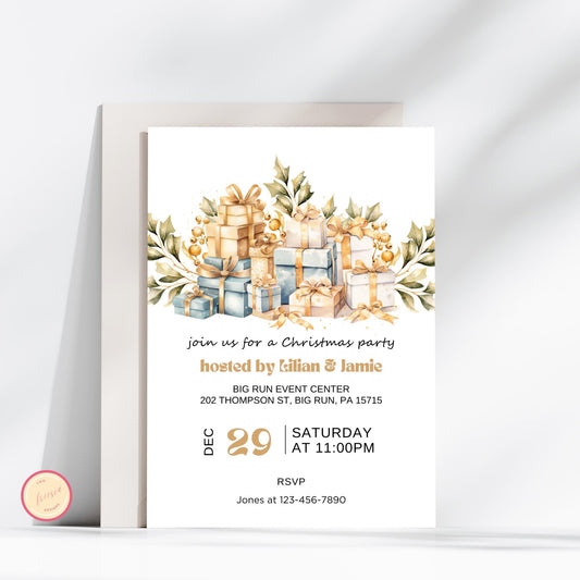 Gold Christmas Party Invitation