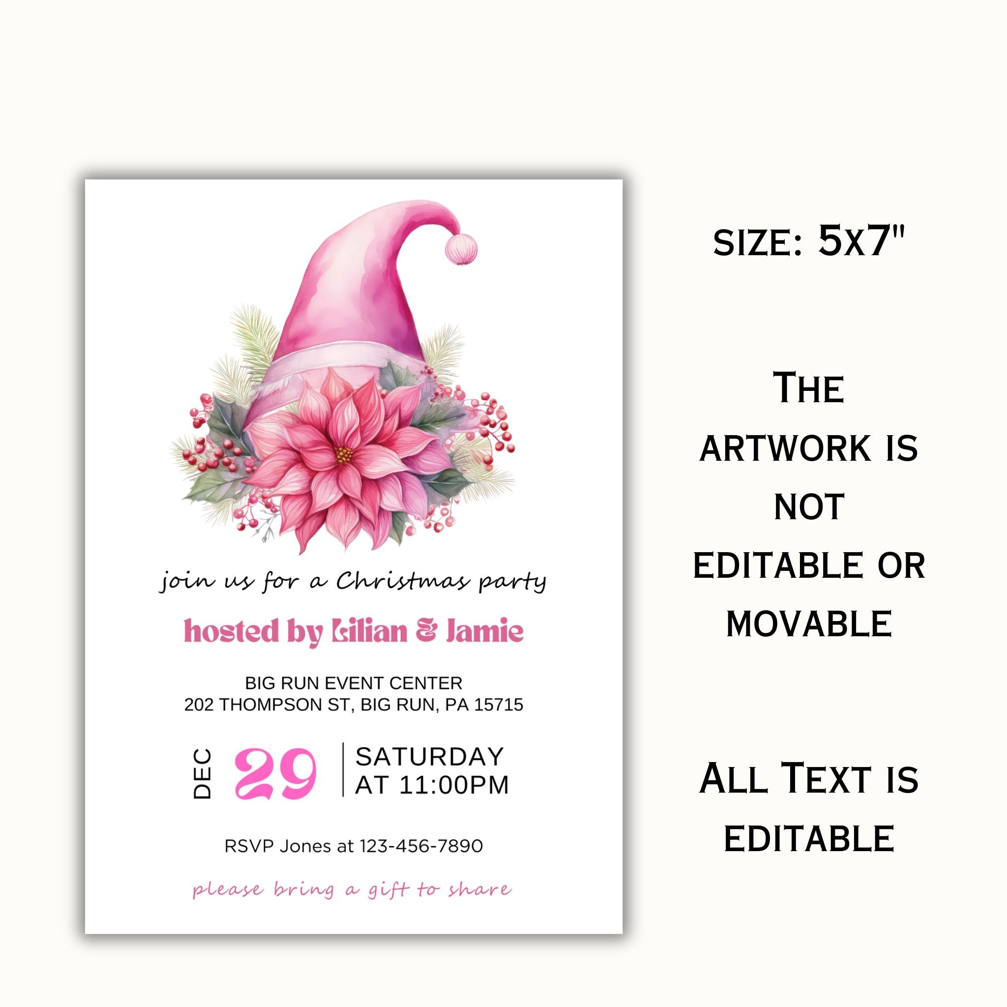 Pink Floral Christmas Hat Party Invitation