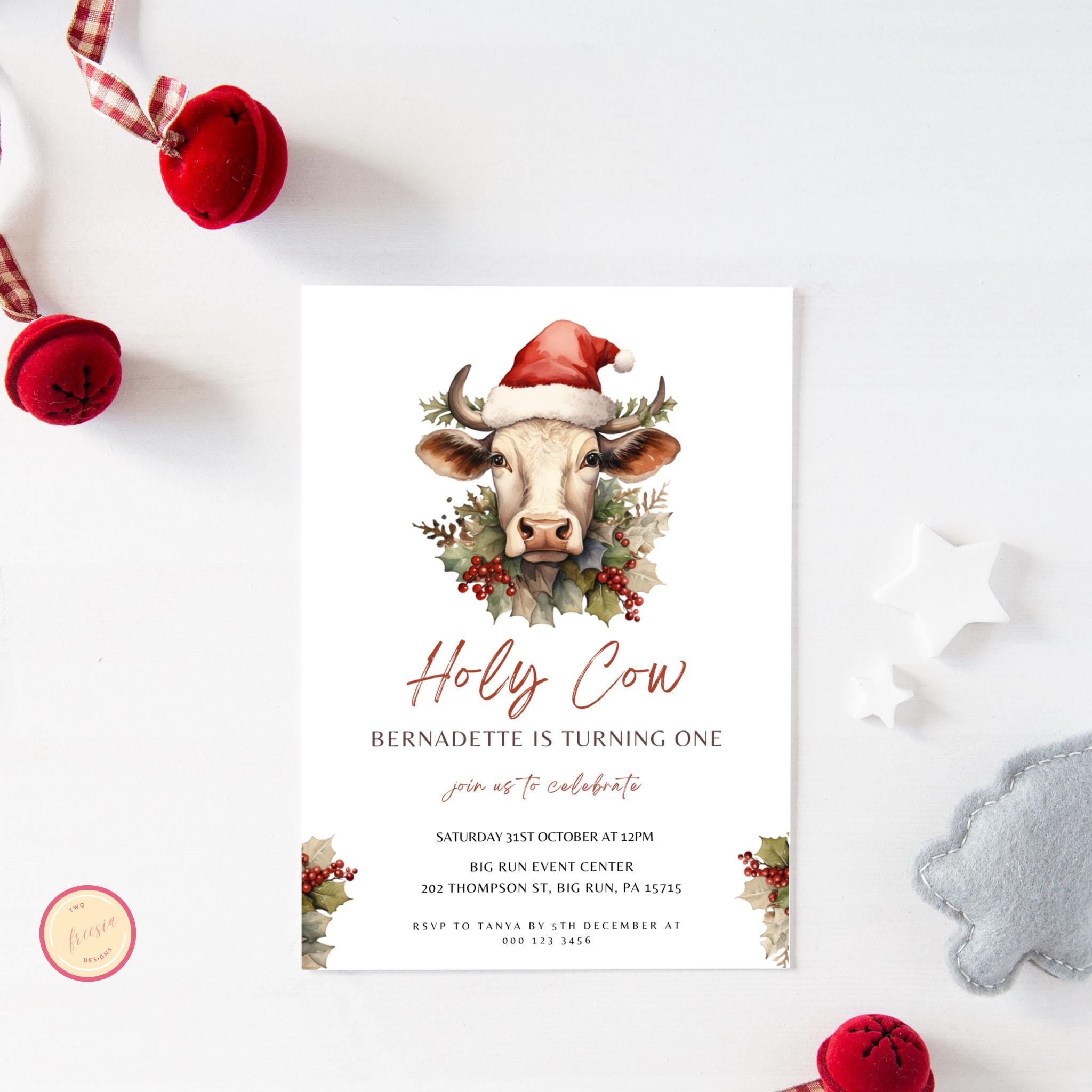 Holy Cow Christmas Birthday Party Invitation