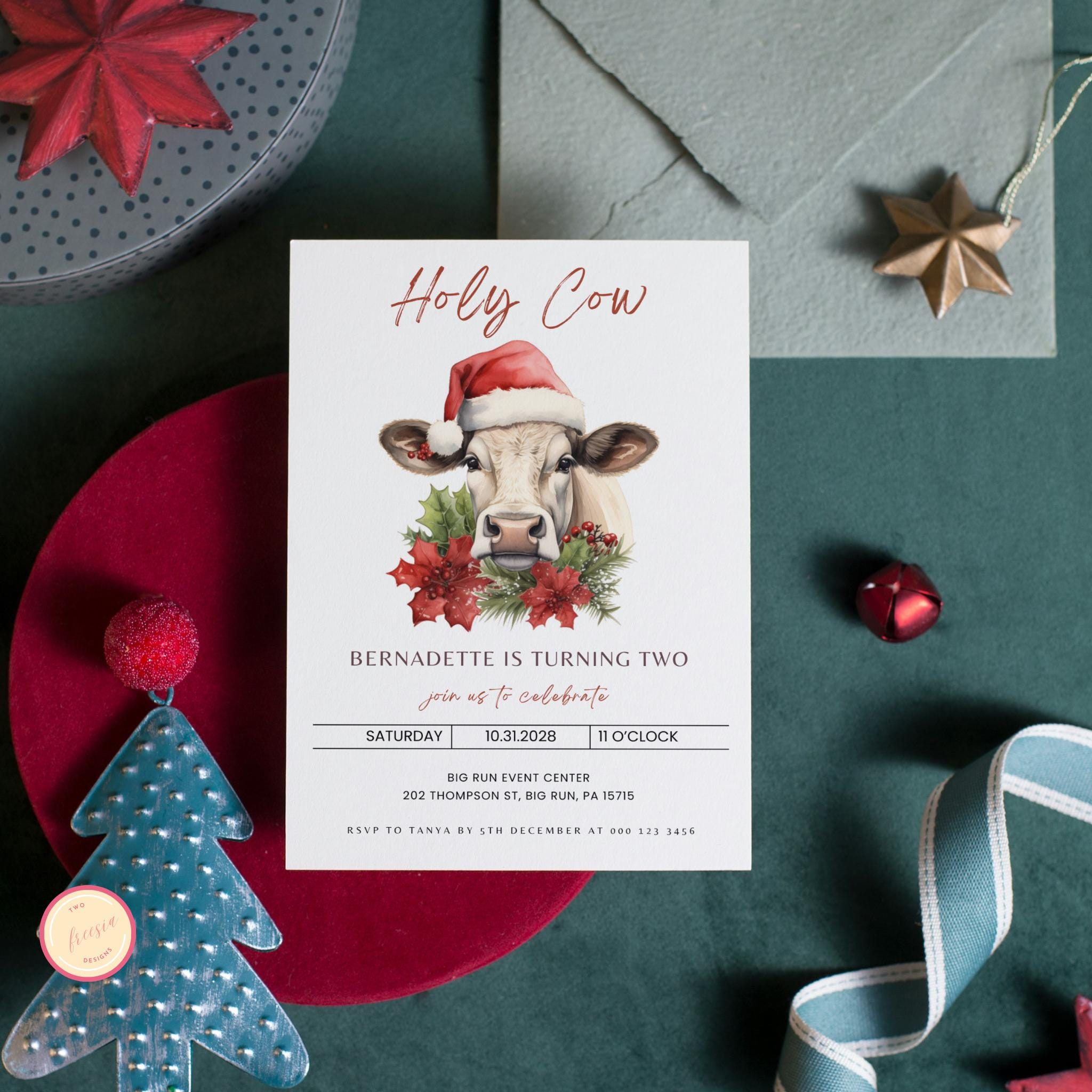 Holy Cow Christmas Birthday Invitation