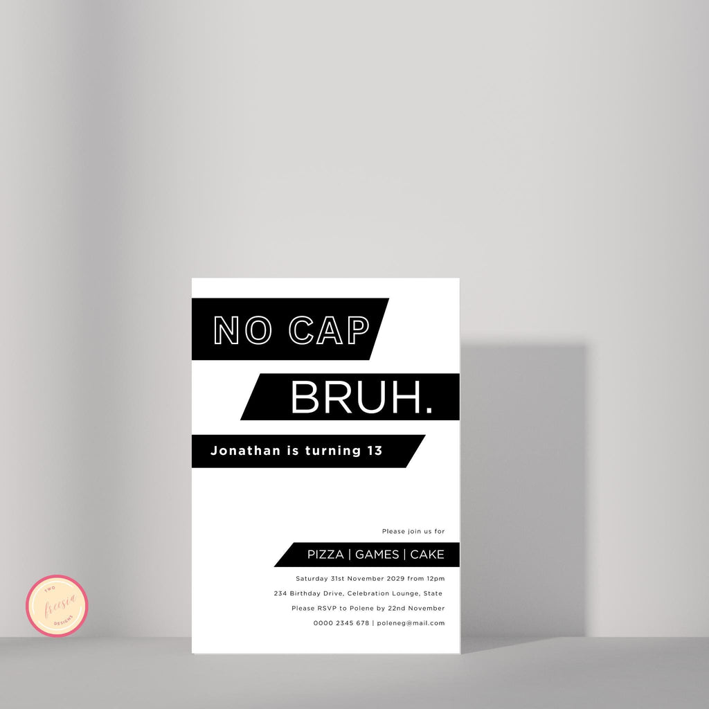 No Cap Bruh, Birthday Invitation Template