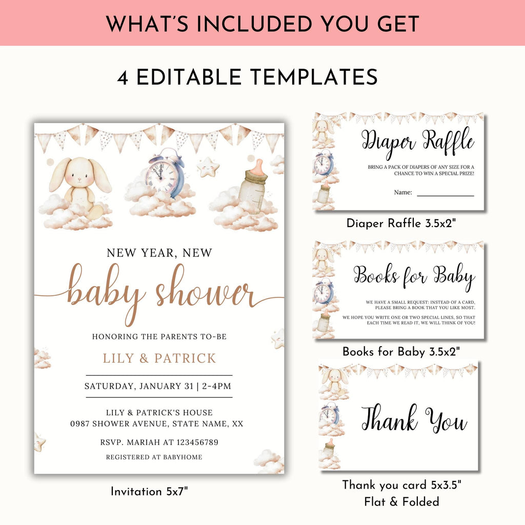 New Year, New Baby Shower Invitation Template Bundle