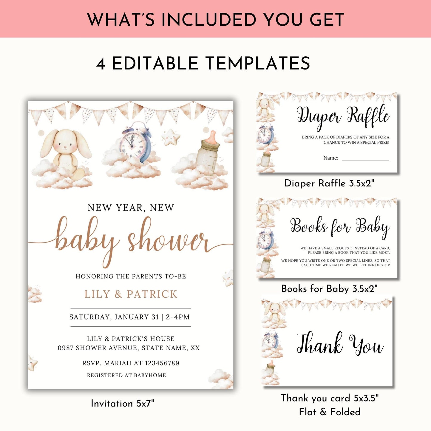 New Year, New Baby Shower Invitation Template Bundle
