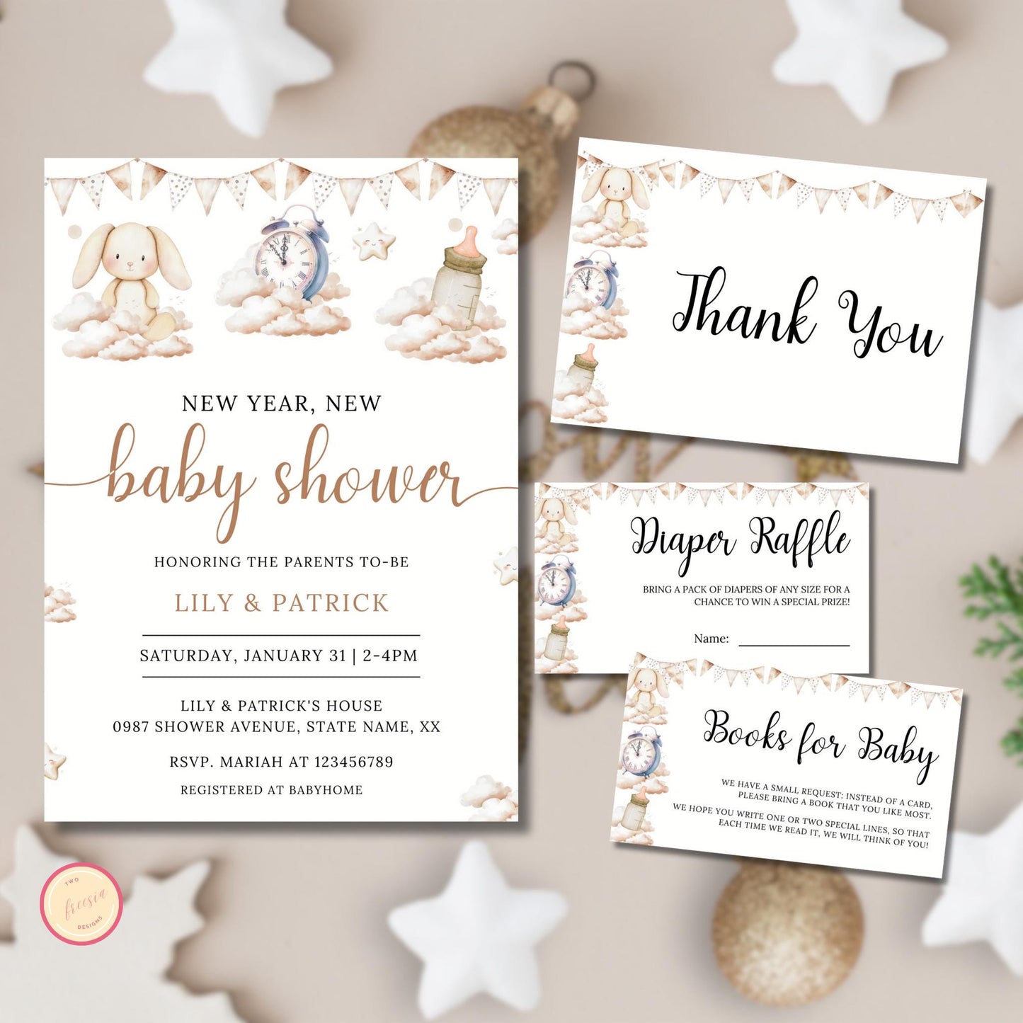 New Year, New Baby Shower Invitation Template Bundle