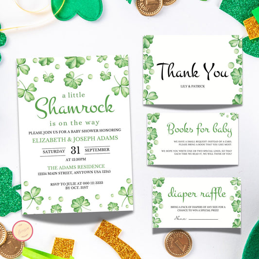 A Little Shamrock Baby Shower Invitation Bundle - St Patrick's Day Template