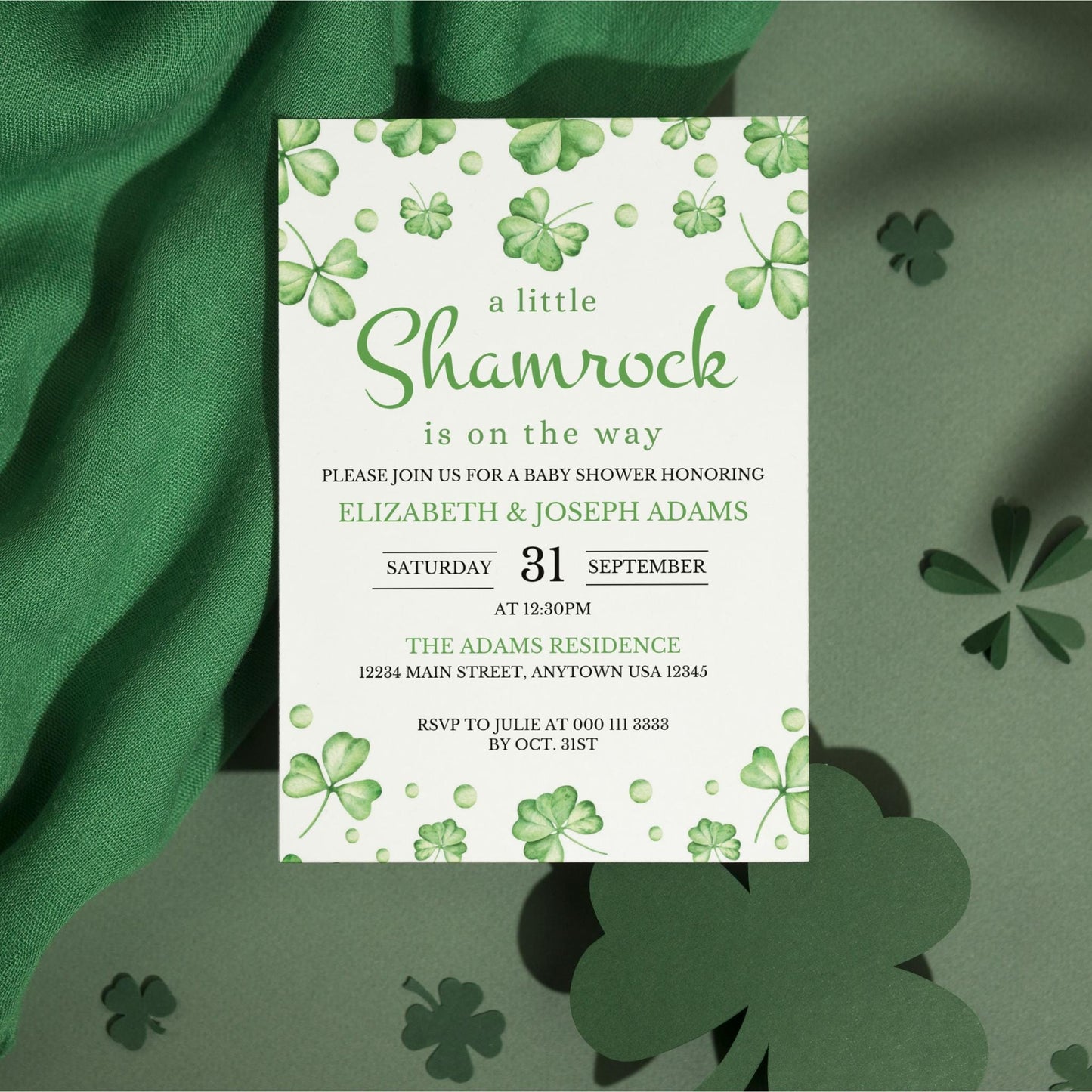 A Little Shamrock Baby Shower Invitation Bundle - St Patrick's Day Template