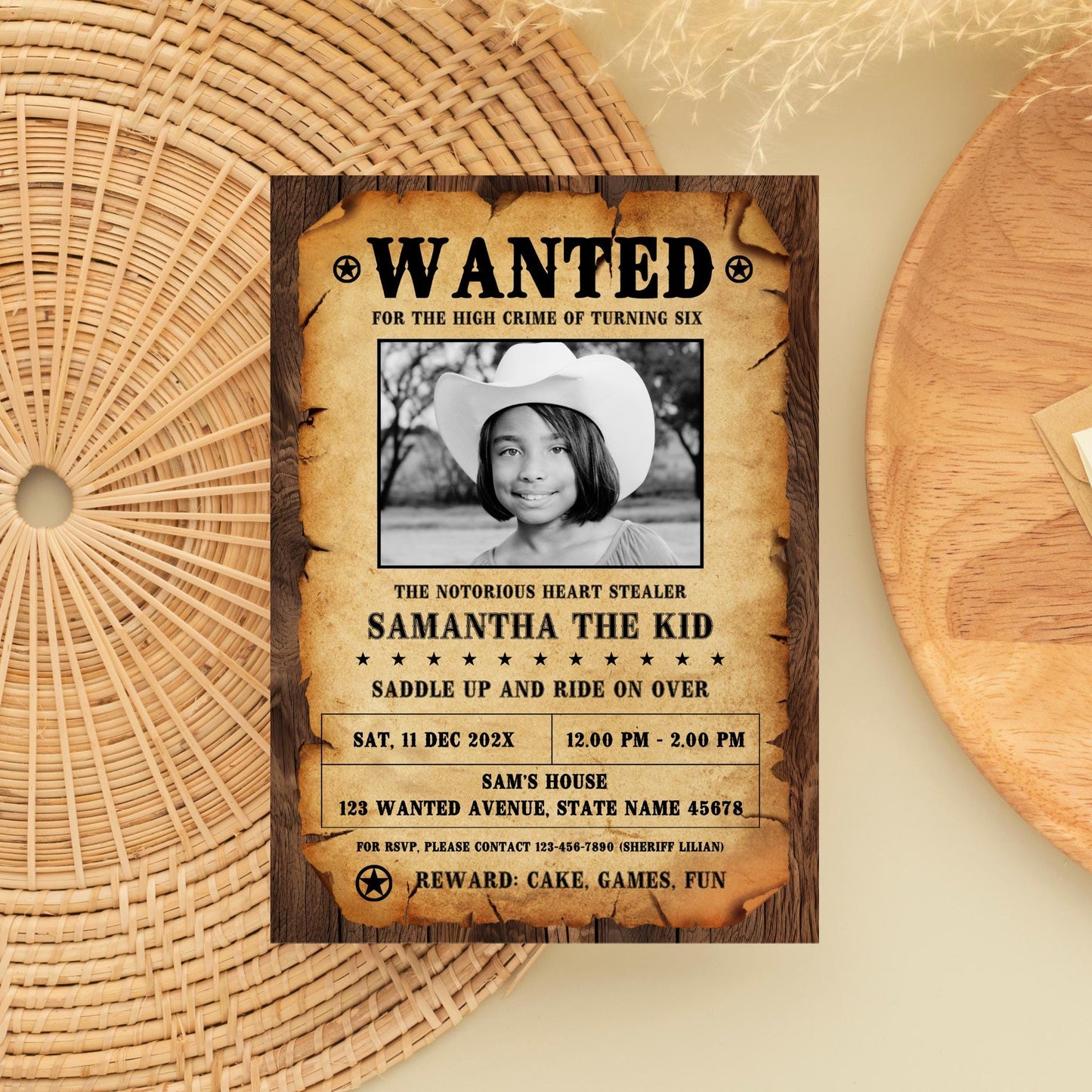 Wanted Poster Invitation Template with Photo