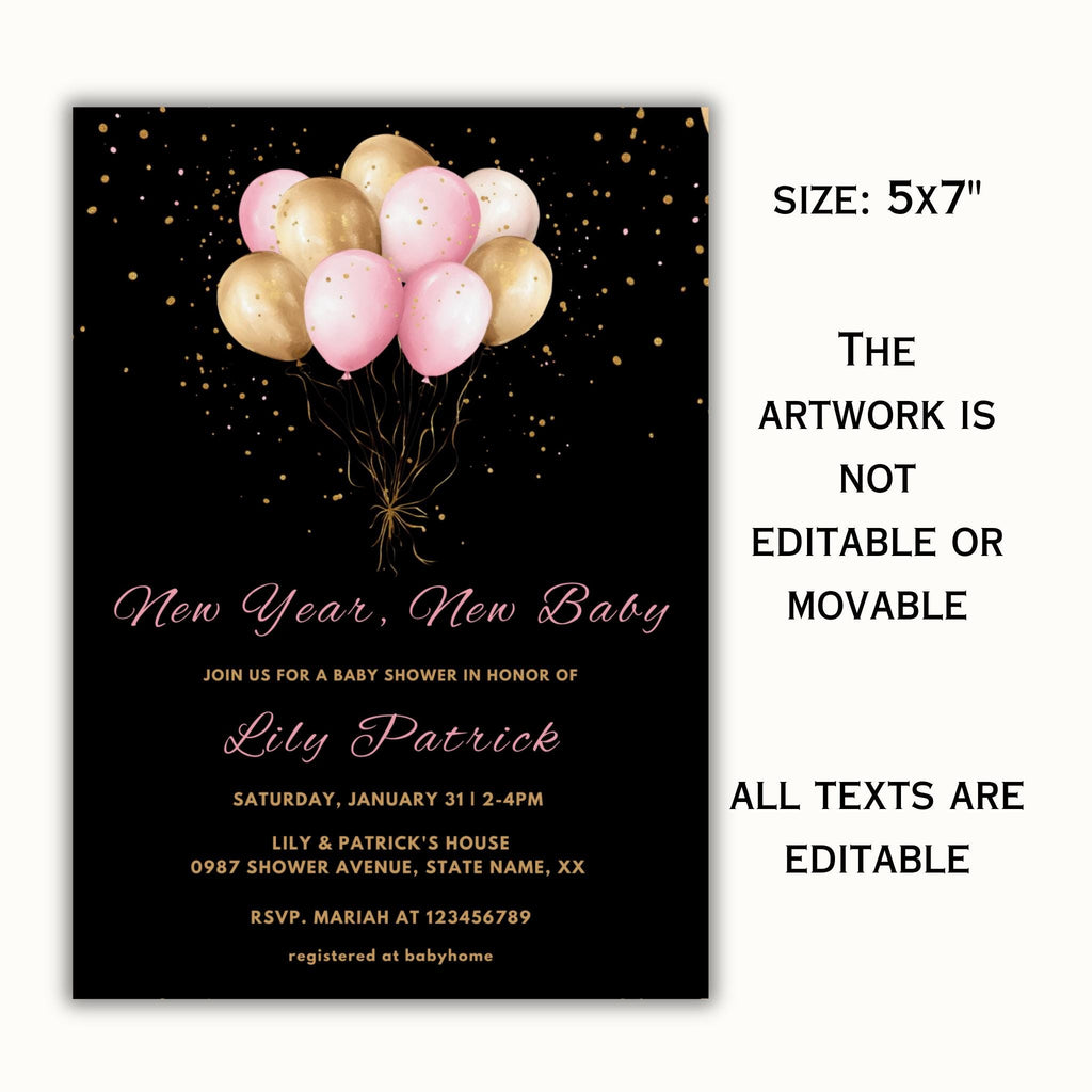 New Year, New Baby Shower Invitation Template | Gold and Pink