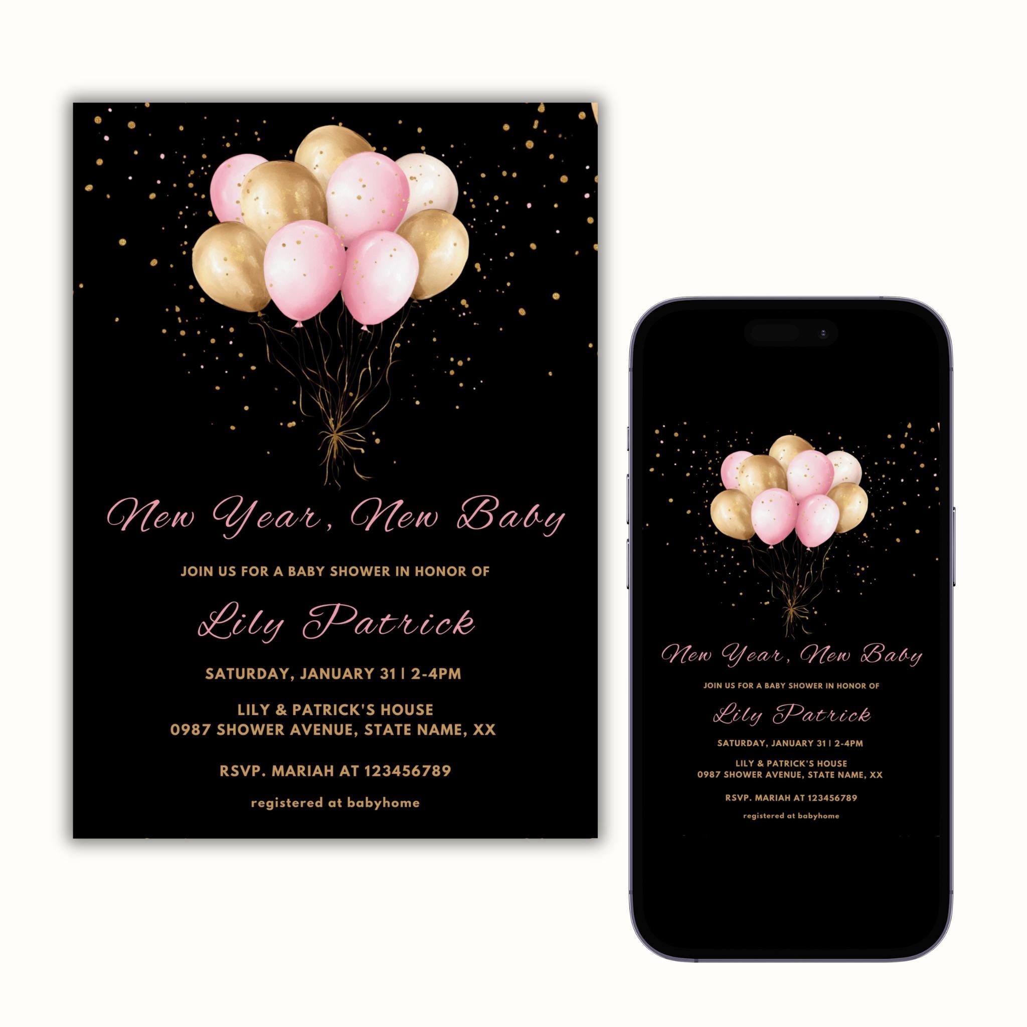 New Year, New Baby Shower Invitation Template | Gold and Pink