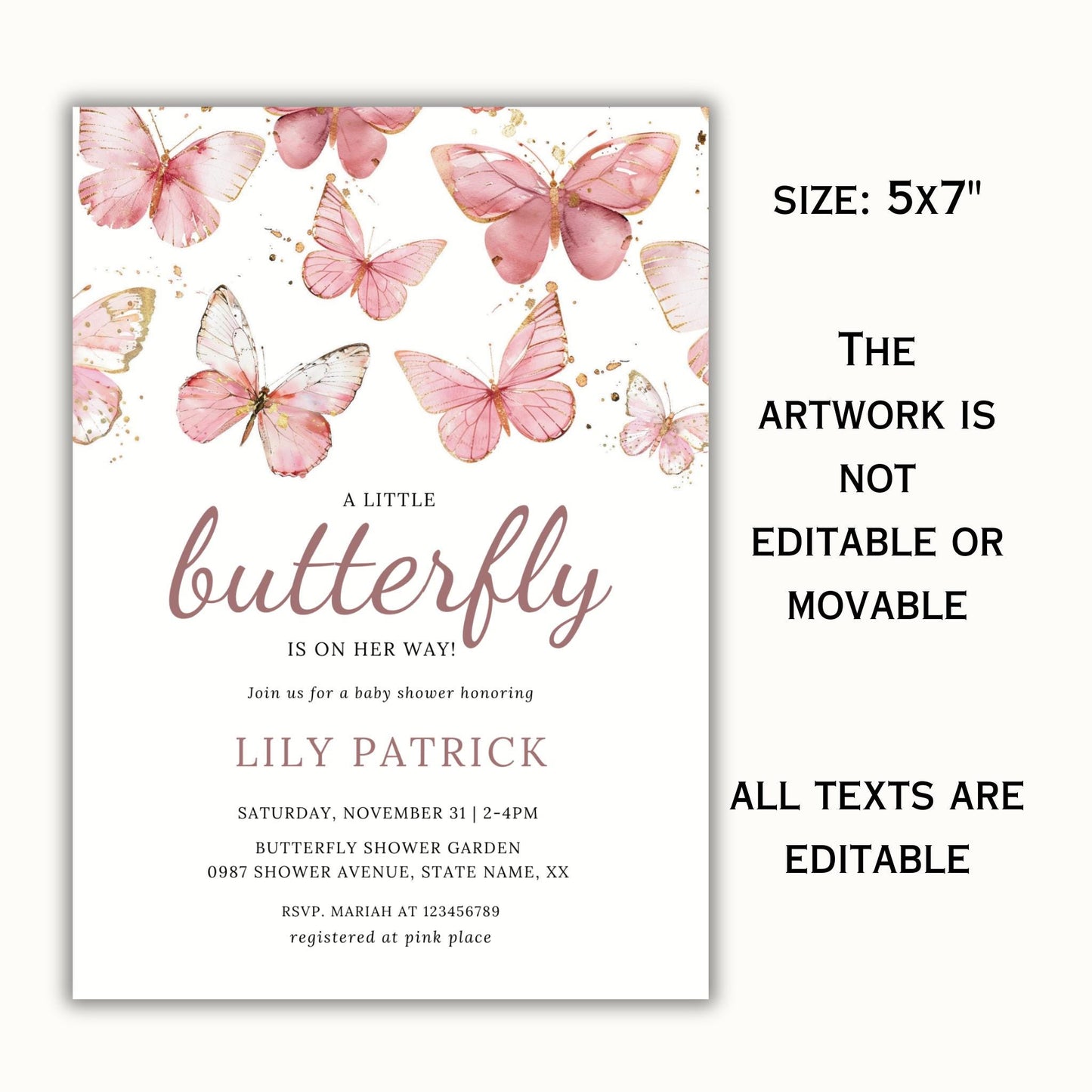 A Little Butterfly is on Her Way Baby Shower Invitation