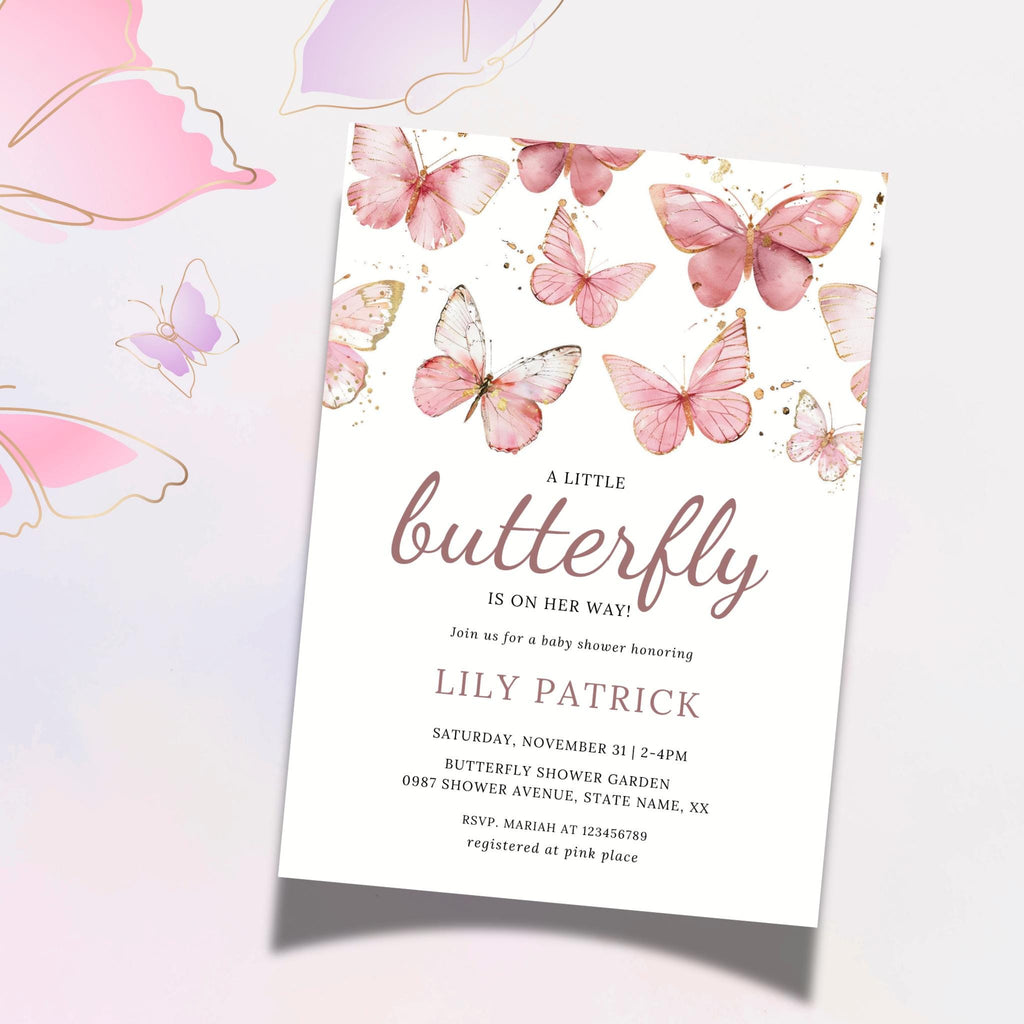 A Little Butterfly is on Her Way Baby Shower Invitation