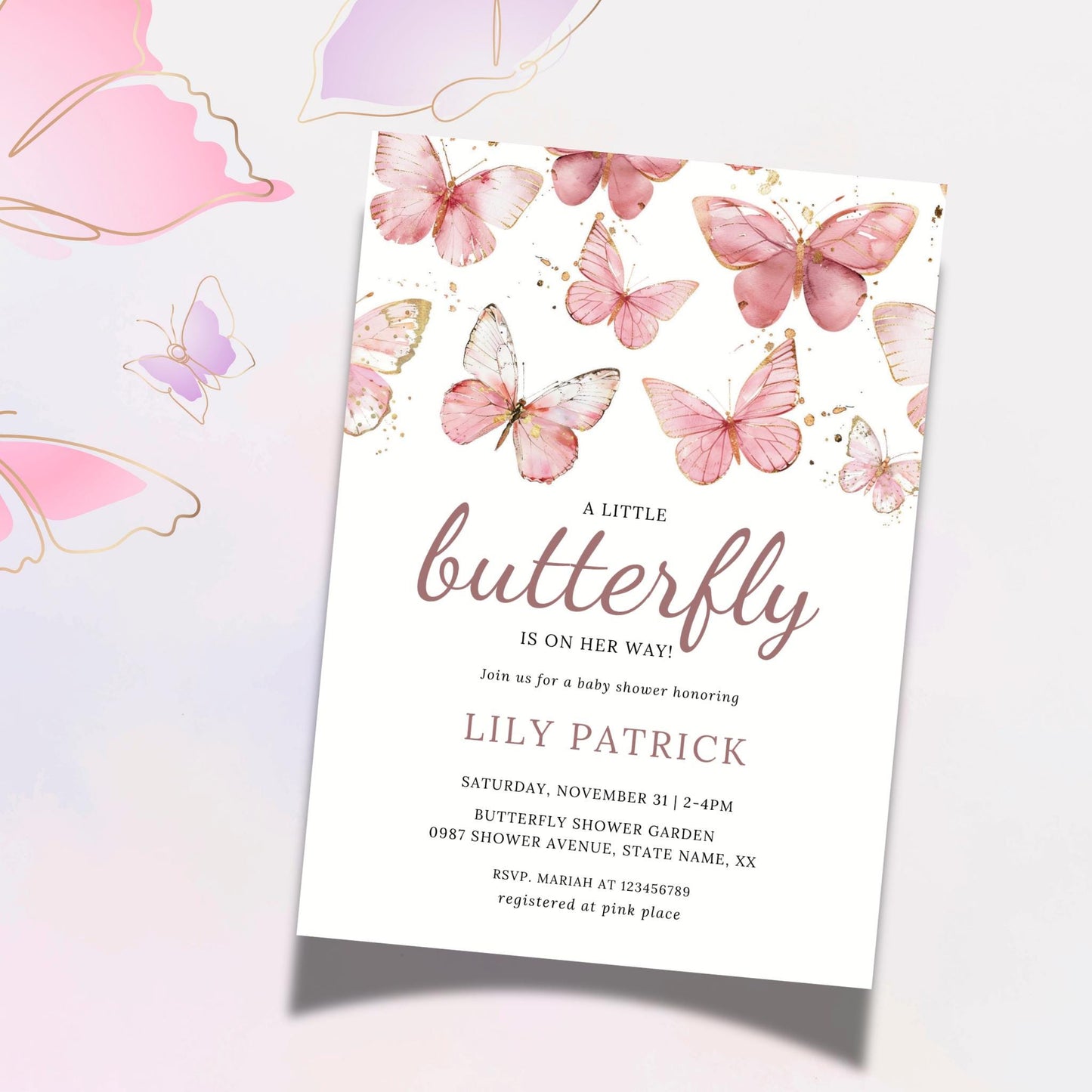 A Little Butterfly is on Her Way Baby Shower Invitation