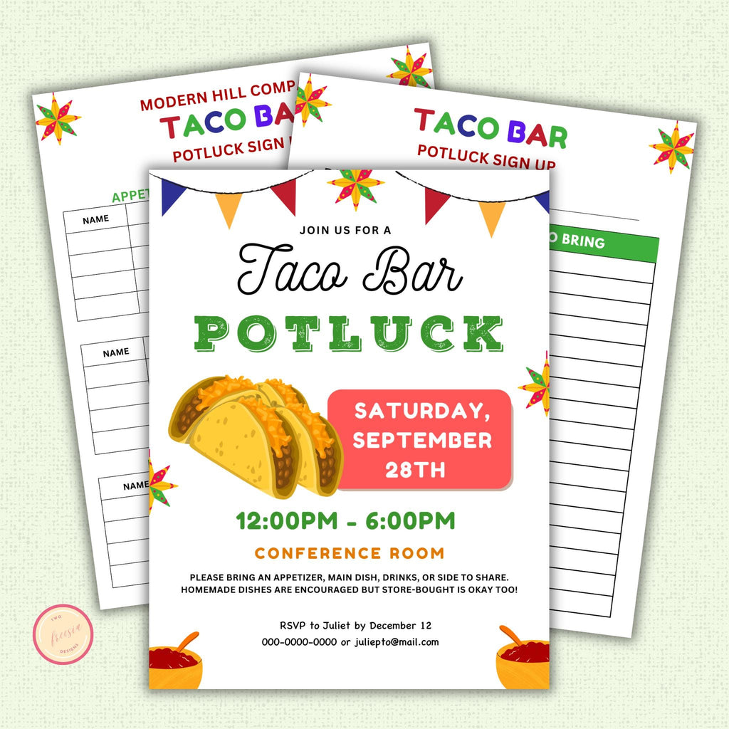 Taco Bar Potluck Flyer Template & Sign-up Sheet