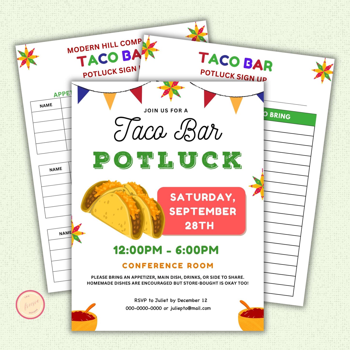 Taco Bar Potluck Flyer Template & Sign-up Sheet
