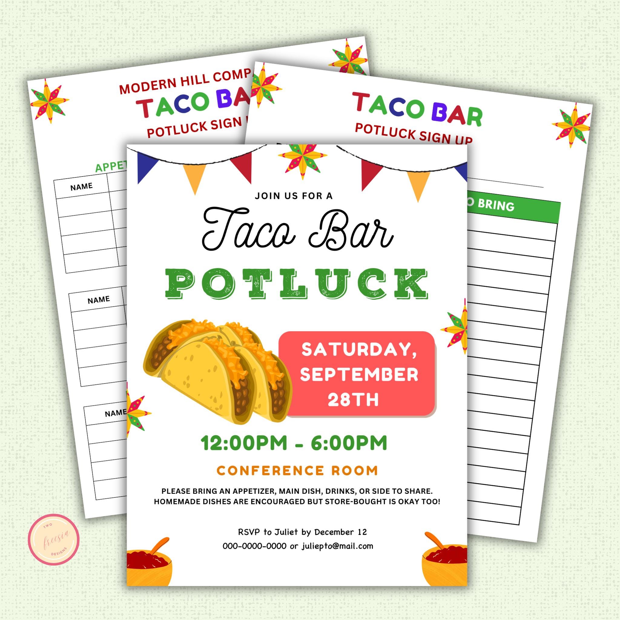 Taco Bar Potluck Flyer Template & Sign-up Sheet