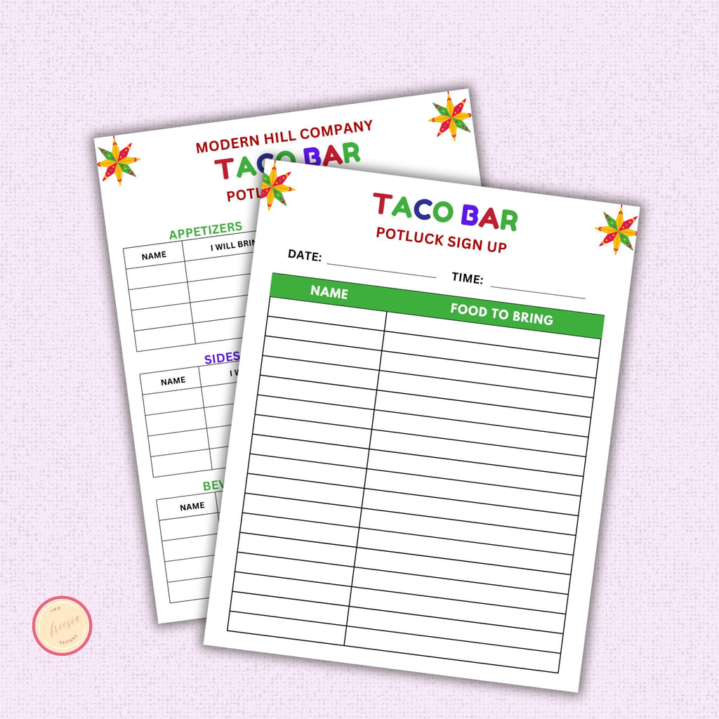 Taco Bar Potluck Sign-up Sheet Template