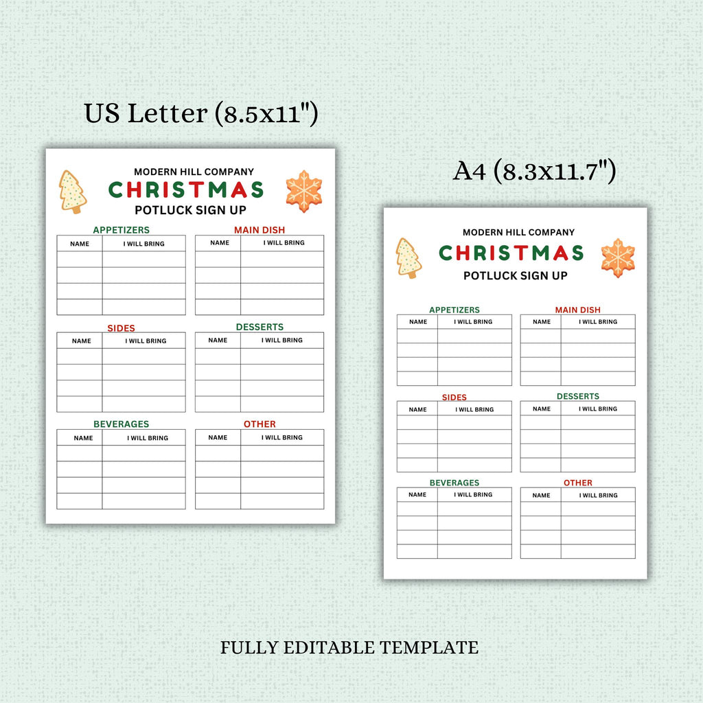 Christmas Potluck Sign-Up Sheet Template