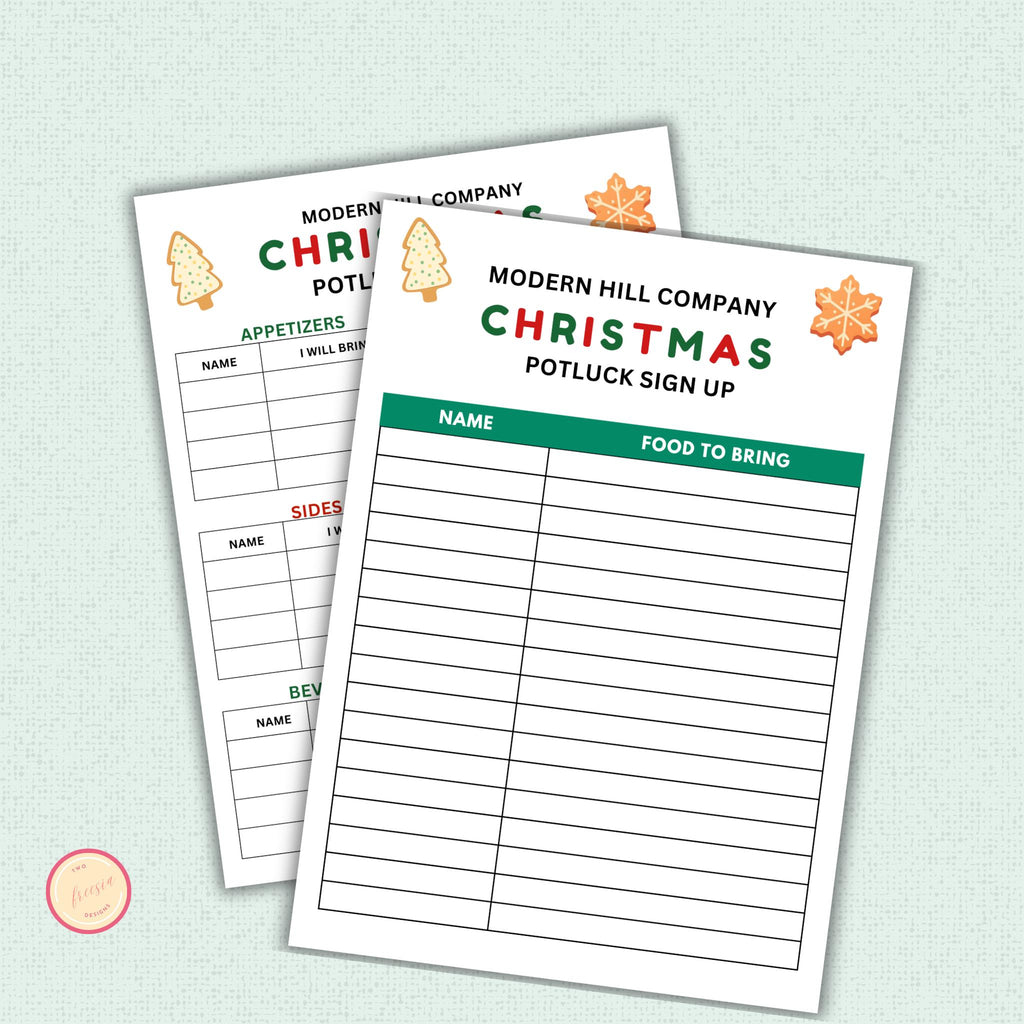 Christmas Potluck Sign-Up Sheet Template