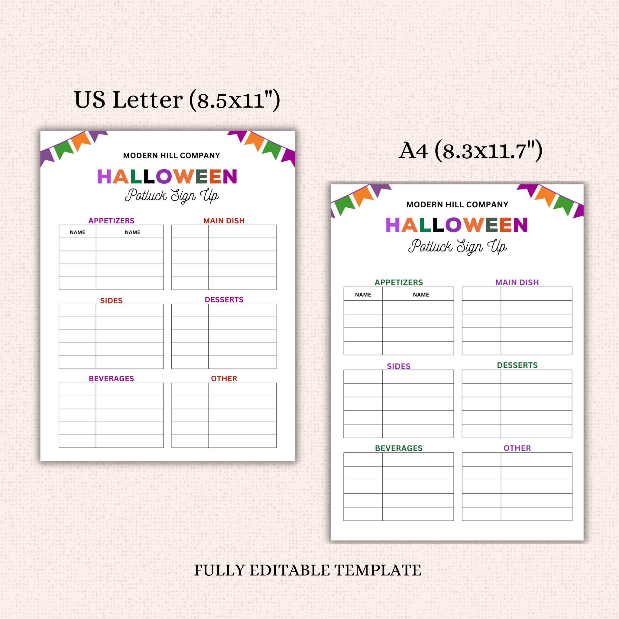 Halloween Potluck Sign-Up Sheet Template