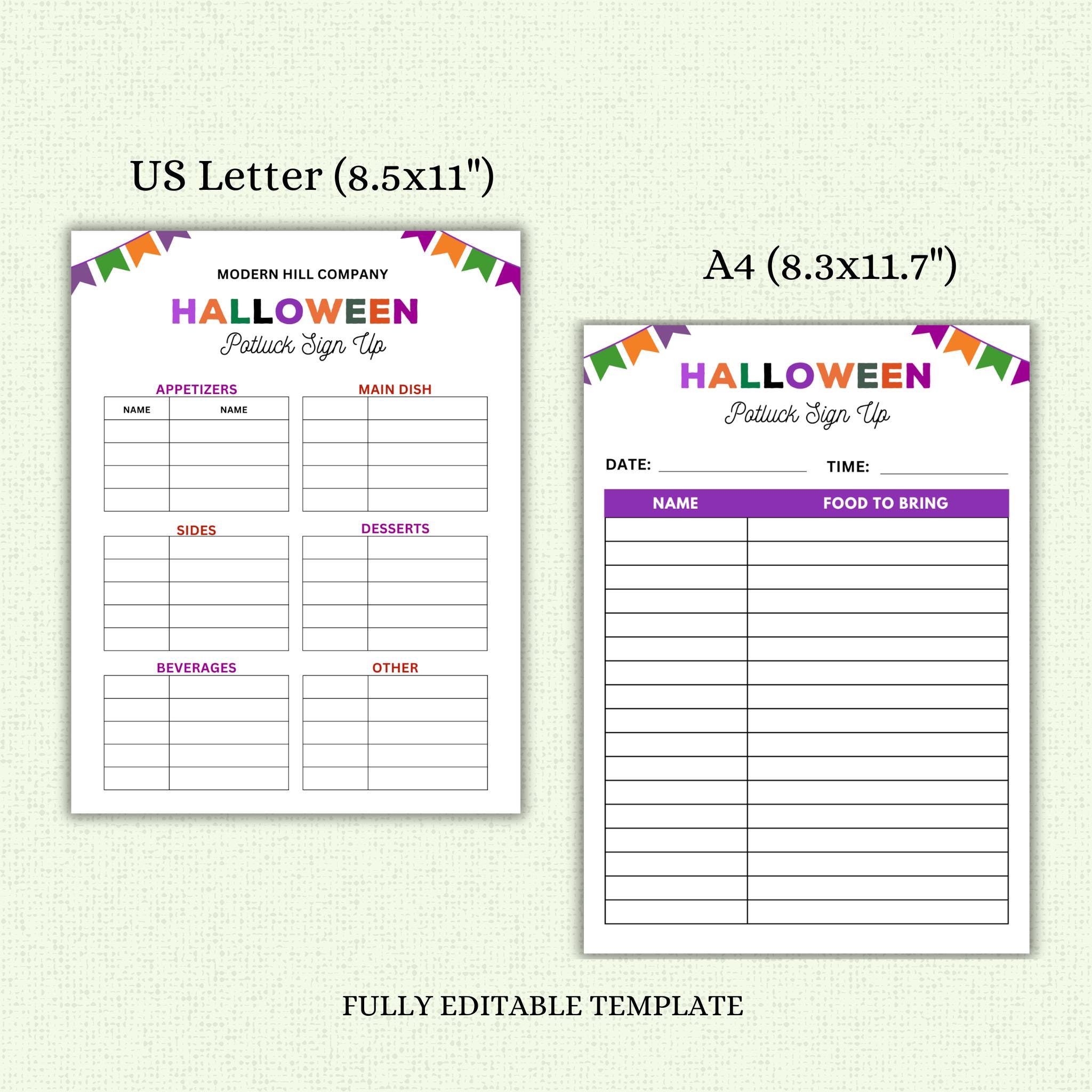 Halloween Potluck Flyer and Sign Up Sheet Template