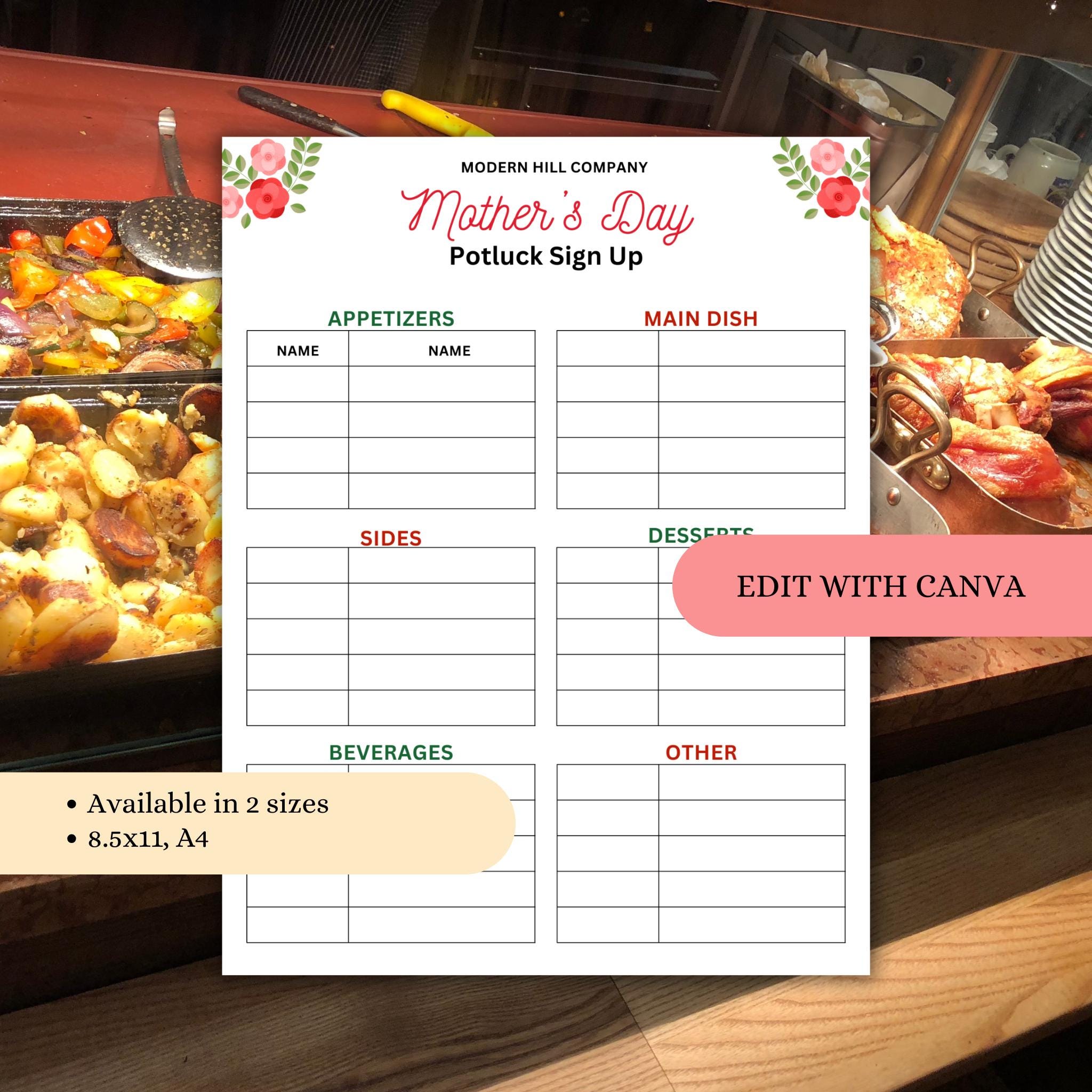 Mother's Day Potluck Sign-Up Sheet Template