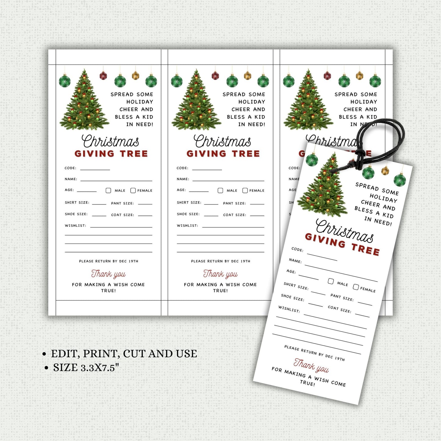 Christmas Giving Tree Fundraiser Flyer and Tags Template