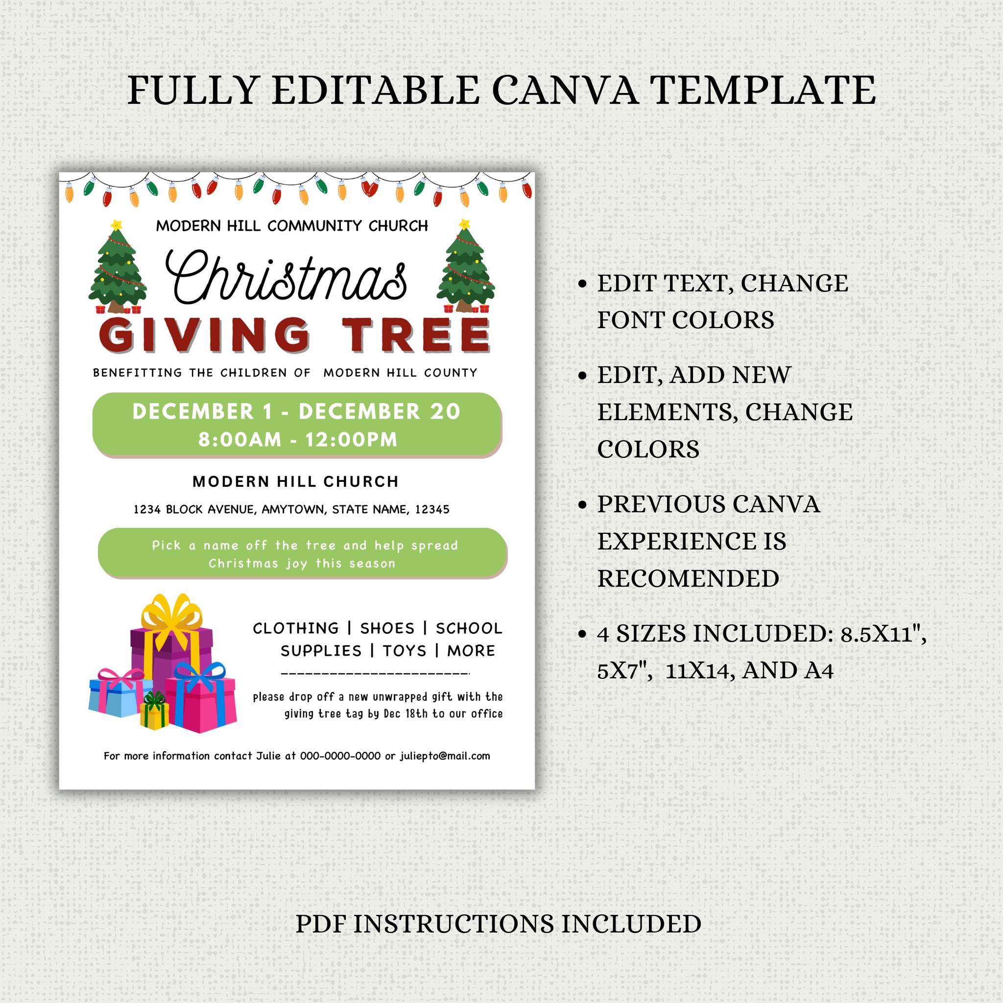 Christmas Giving Tree Fundraiser Flyer & Tags Template